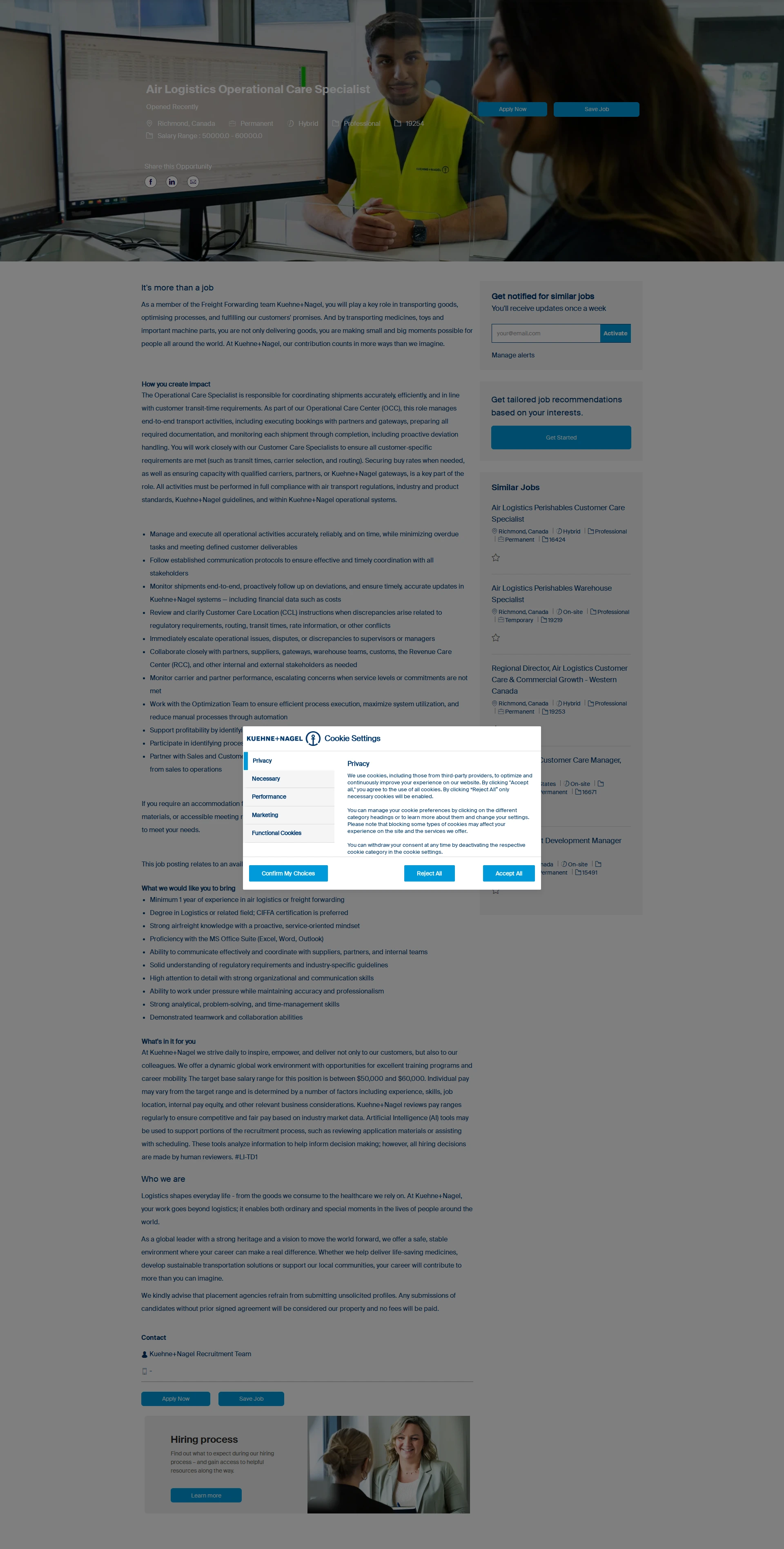 퀴네앤드나겔 Air Logistics Operational Care Specialist 채용공고