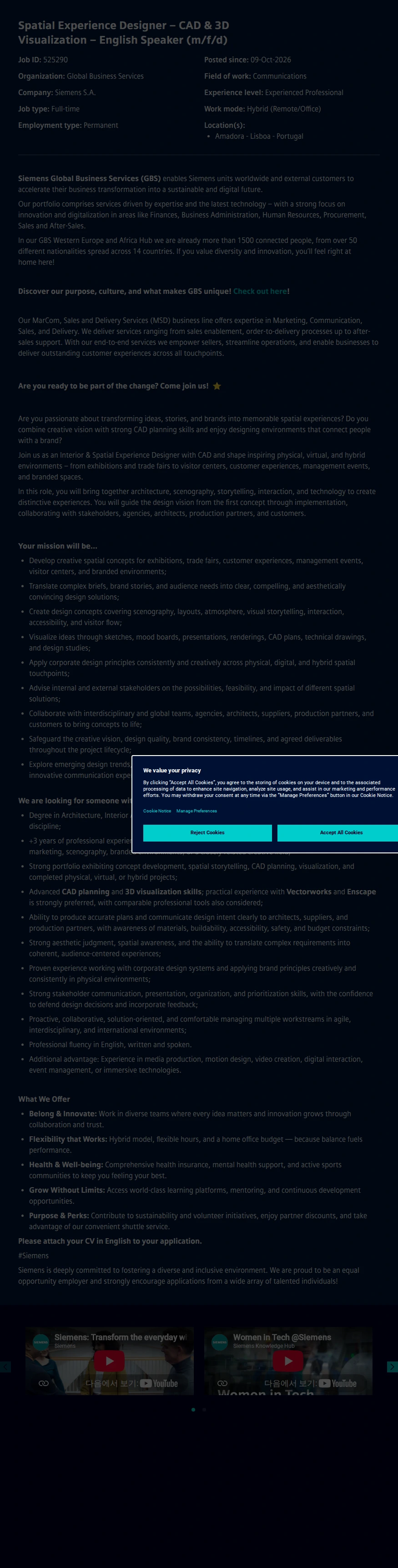 지멘스 Spatial Experience Designer – CAD & 3D Visualization – English Speaker (m/f/d) 채용공고
