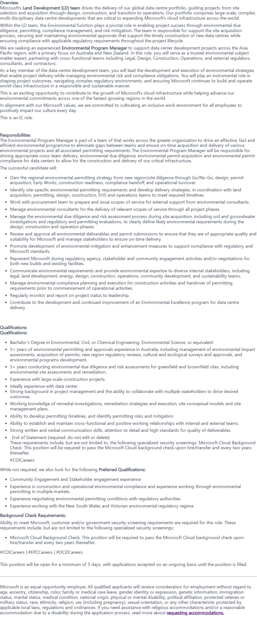 마이크로소프트(Microsoft) Environmental Program Manager 채용공고