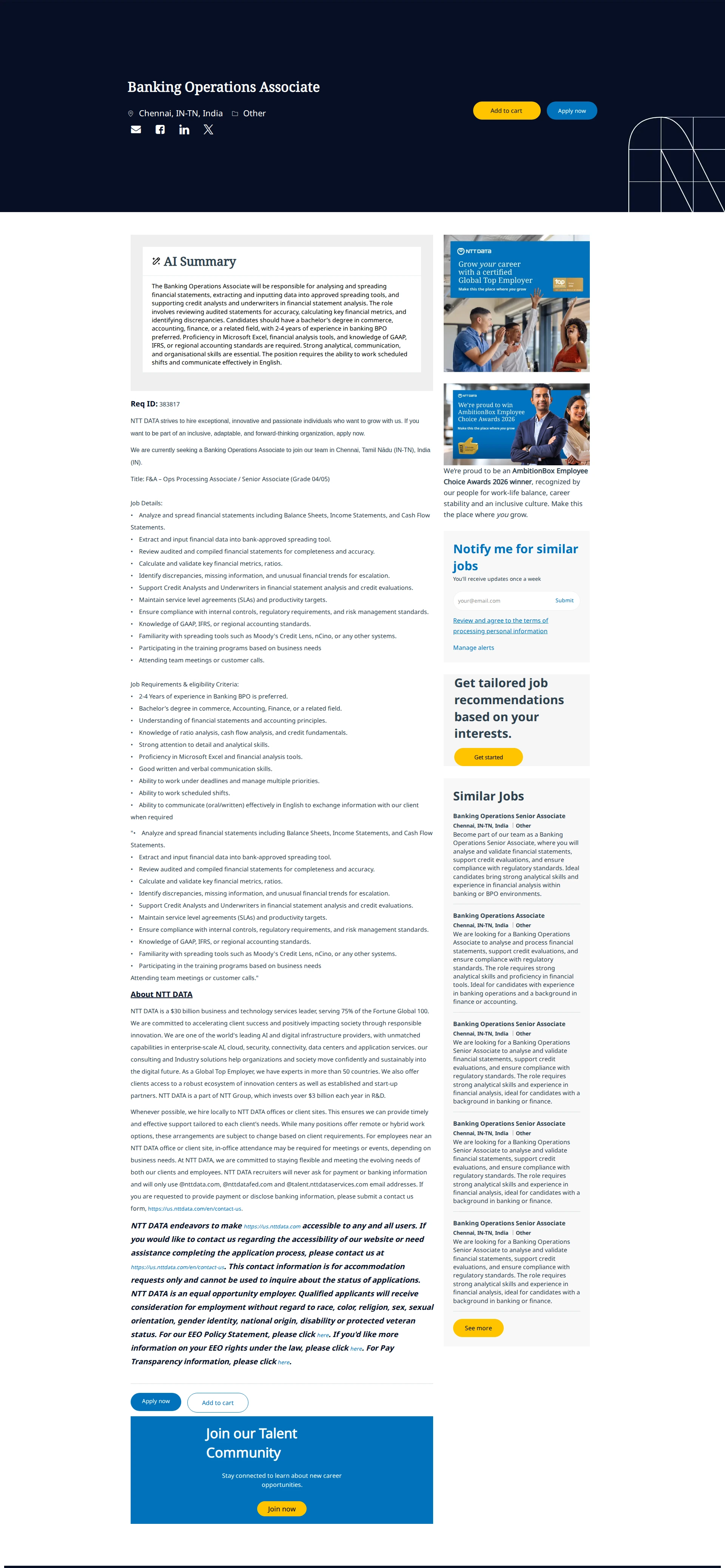 NTT데이터 Banking Operations Associate 채용공고
