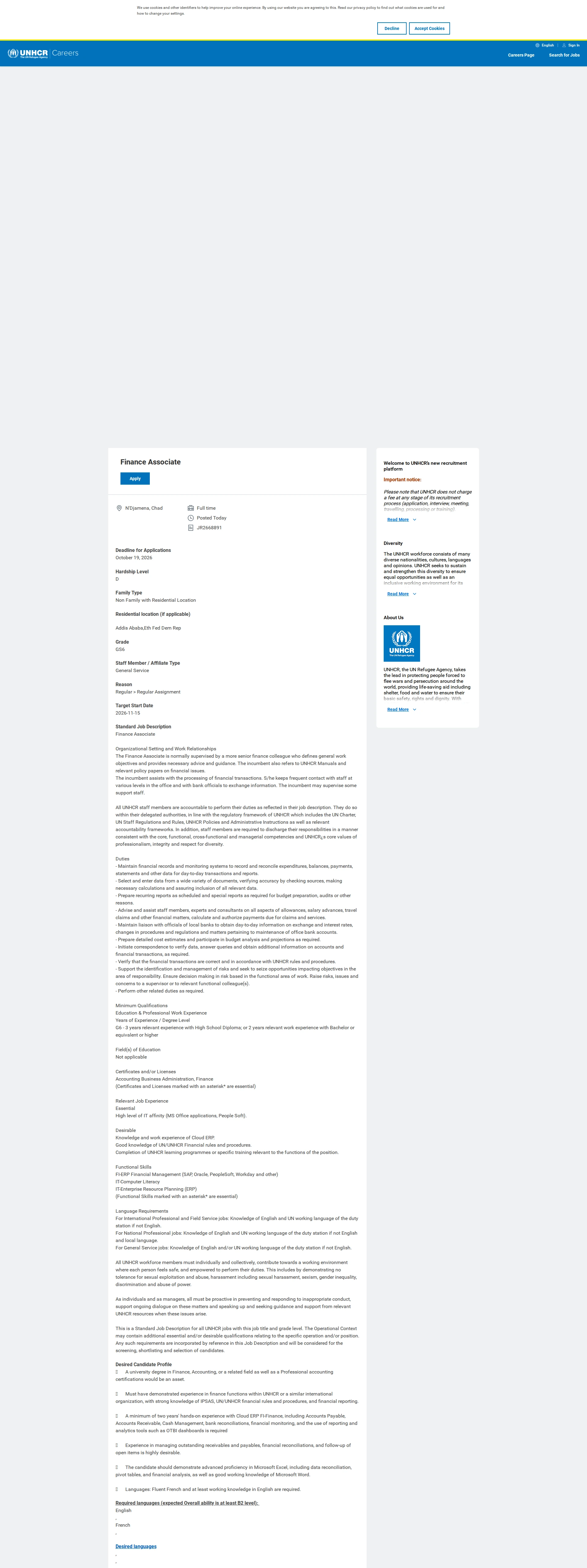 유엔난민기구 Finance Associate 채용공고