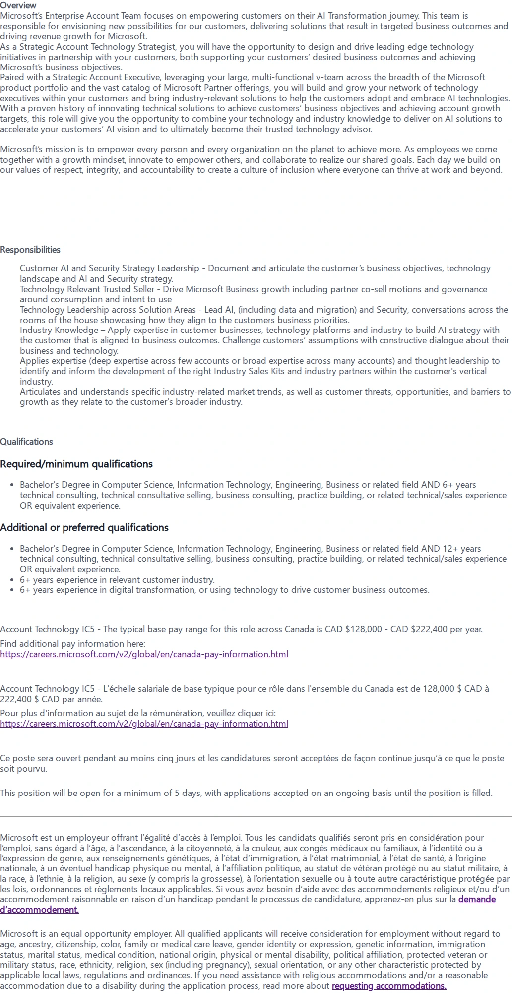 마이크로소프트(Microsoft) Account Technology Strategist- Energy 채용공고