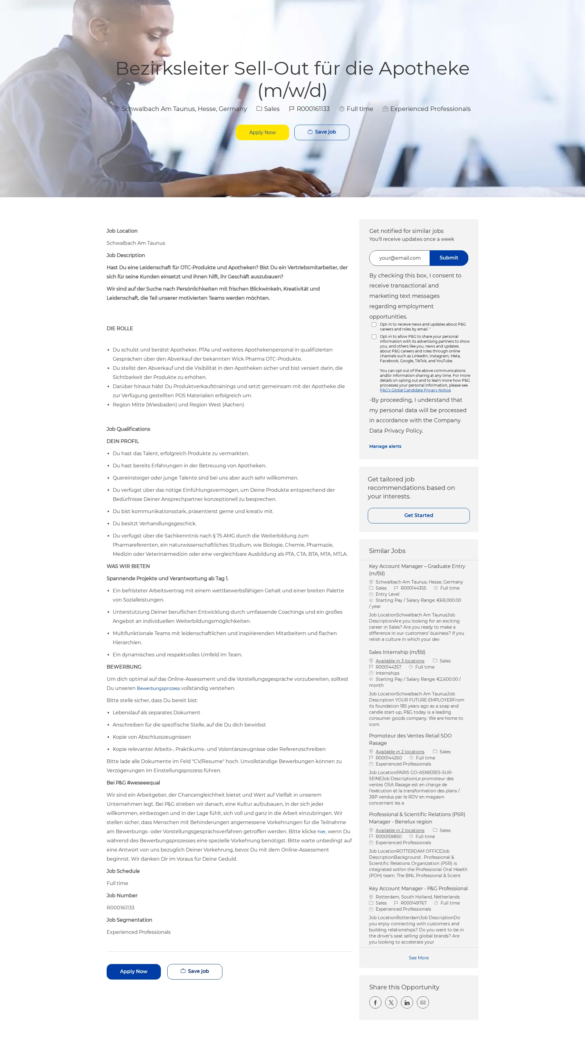 P&G Bezirksleiter Sell-Out für die Apotheke (m/w/d) 채용공고