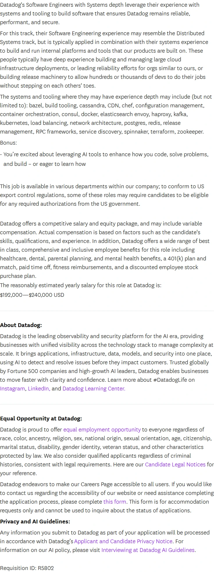 데이터독 Software Engineer with Systems Depth 채용공고