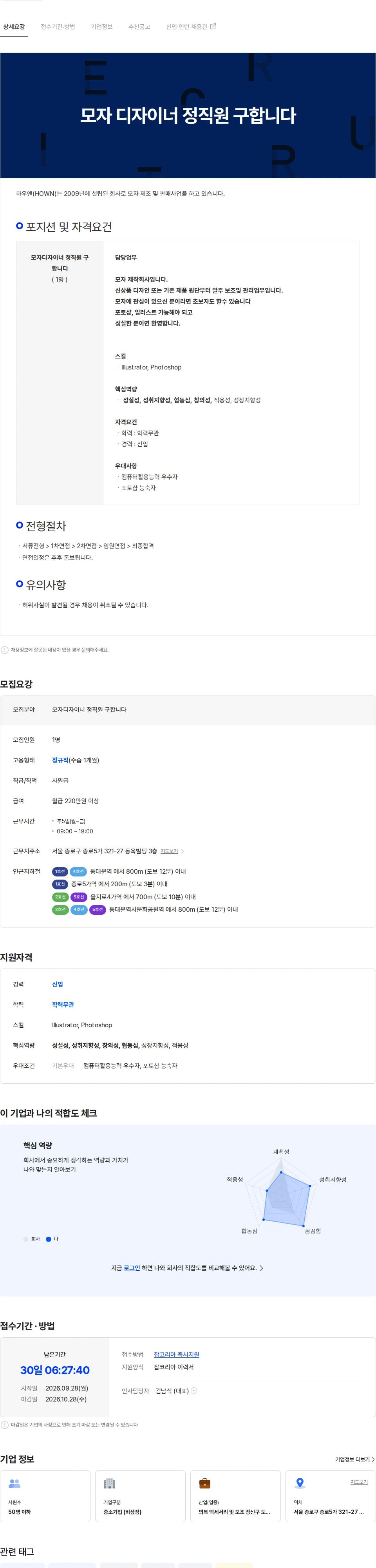 하우앤 모자 디자이너 정직원 구합니다 채용공고