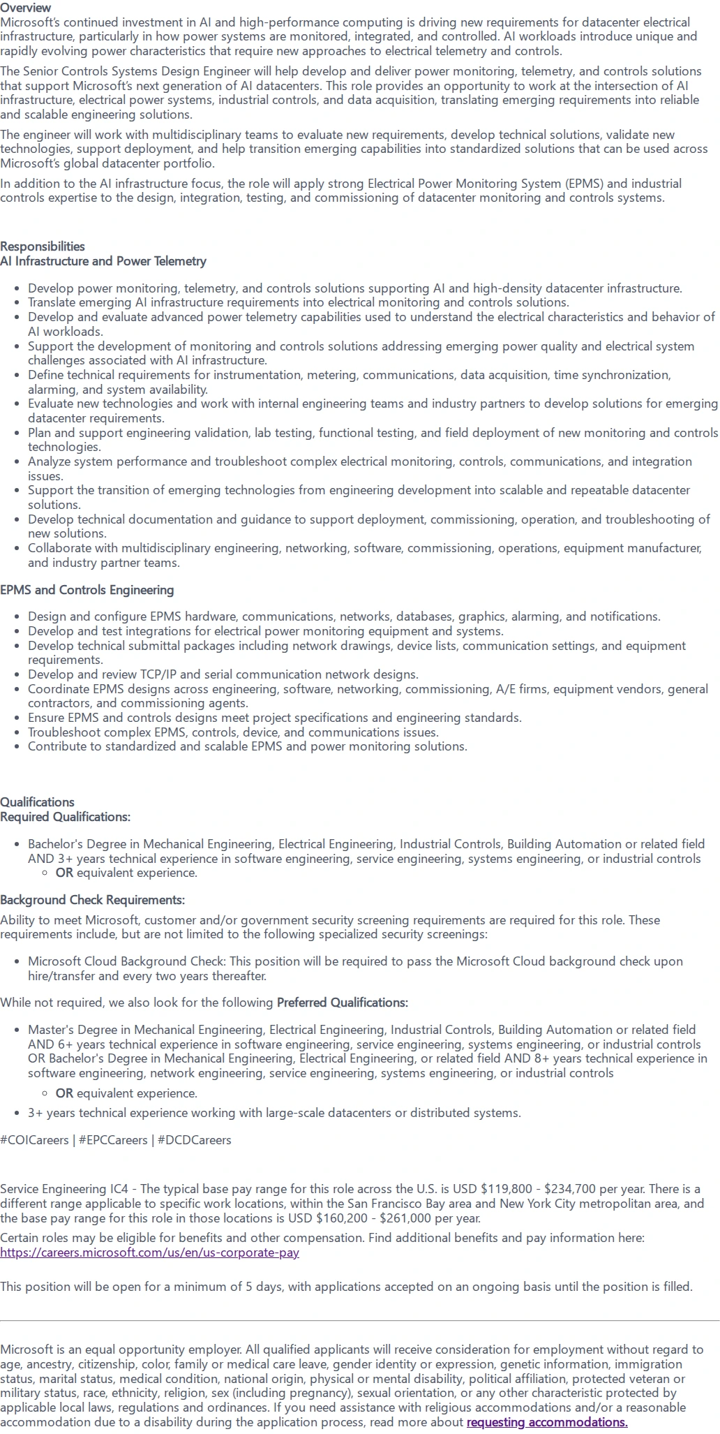 마이크로소프트(Microsoft) Senior Controls Systems Design Engineer 채용공고