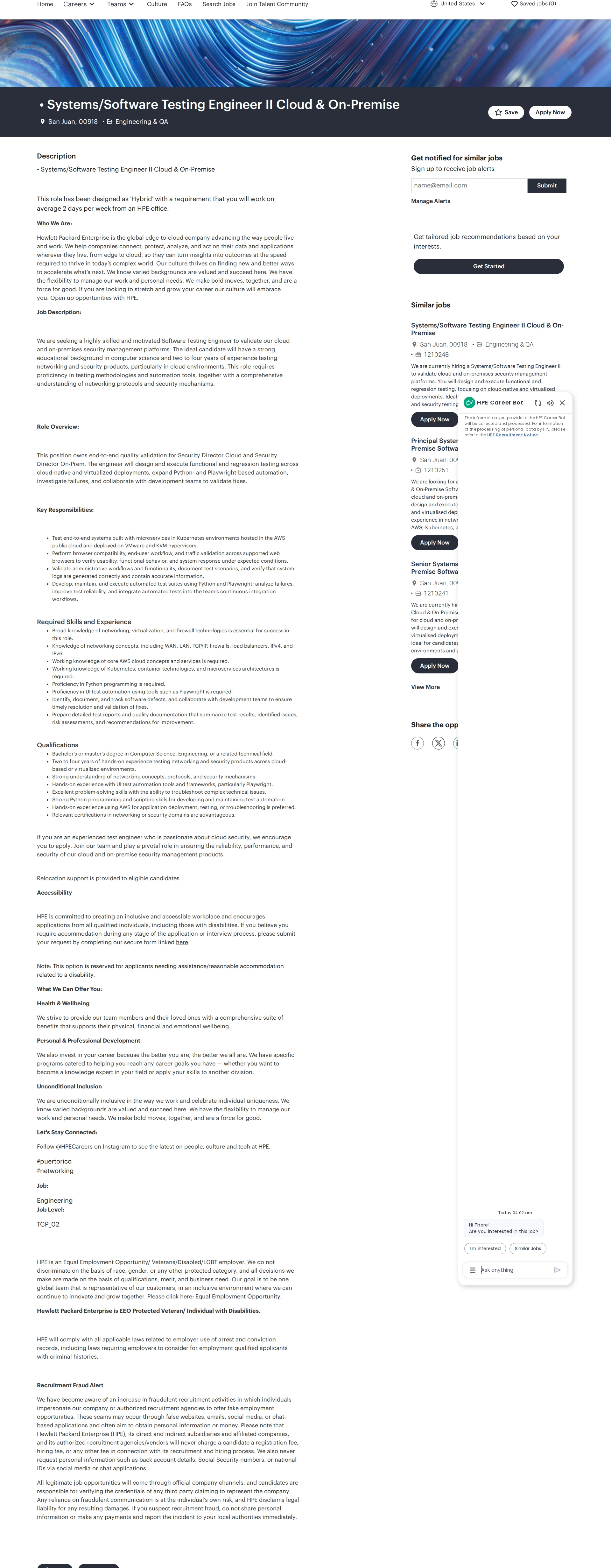 HP •	Systems/Software Testing Engineer II Cloud & On-Premise 채용공고