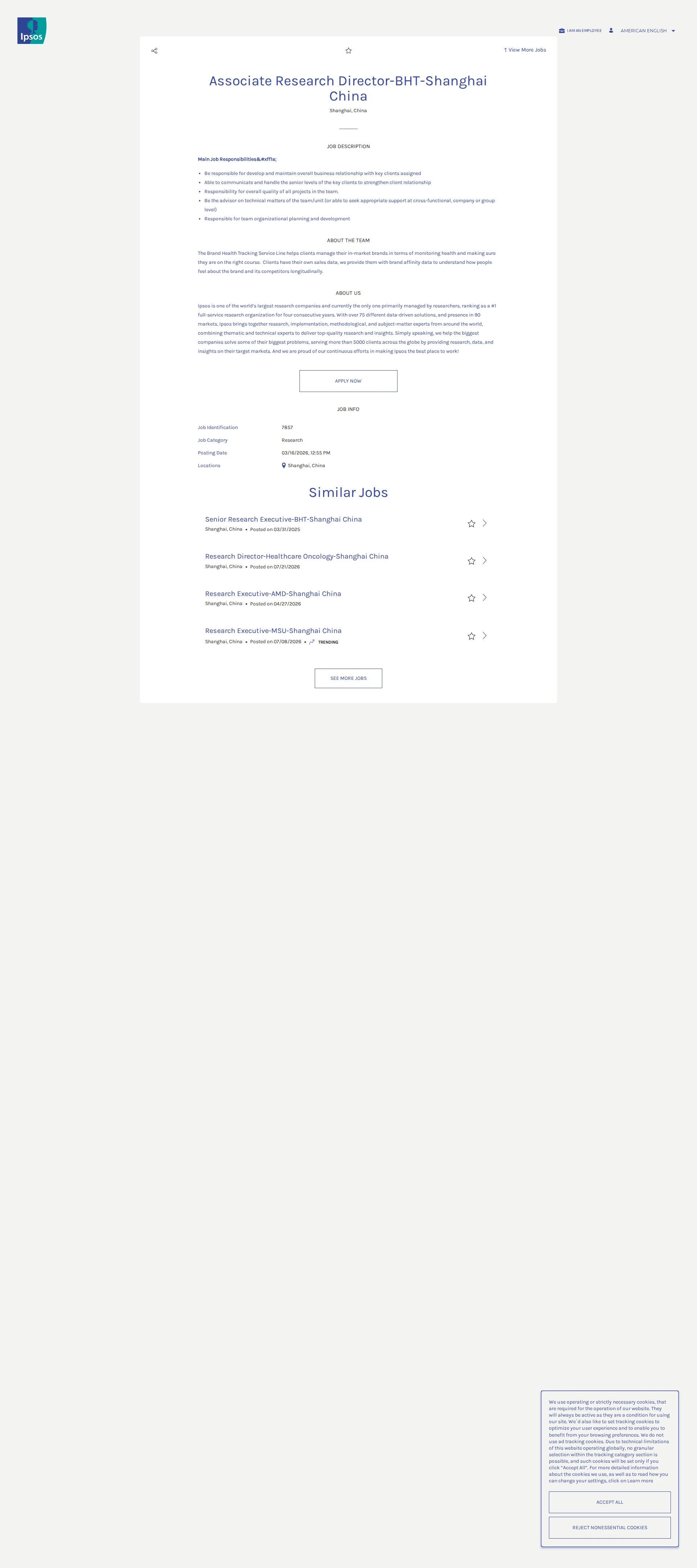 입소스코리아 Associate Research Director-BHT-Shanghai China 채용공고