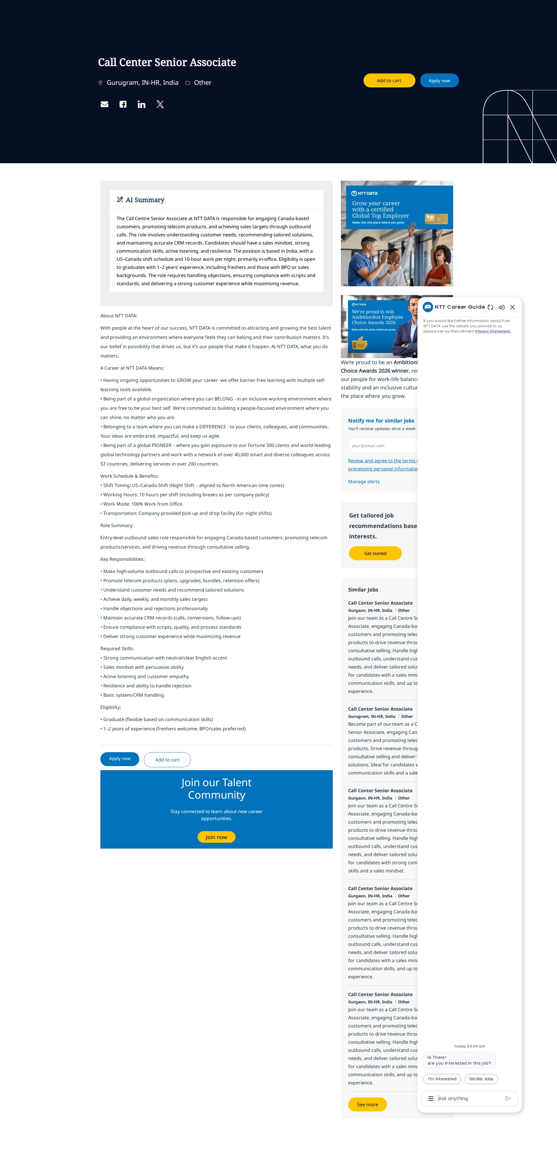 NTT데이터 Call Center Senior Associate 채용공고
