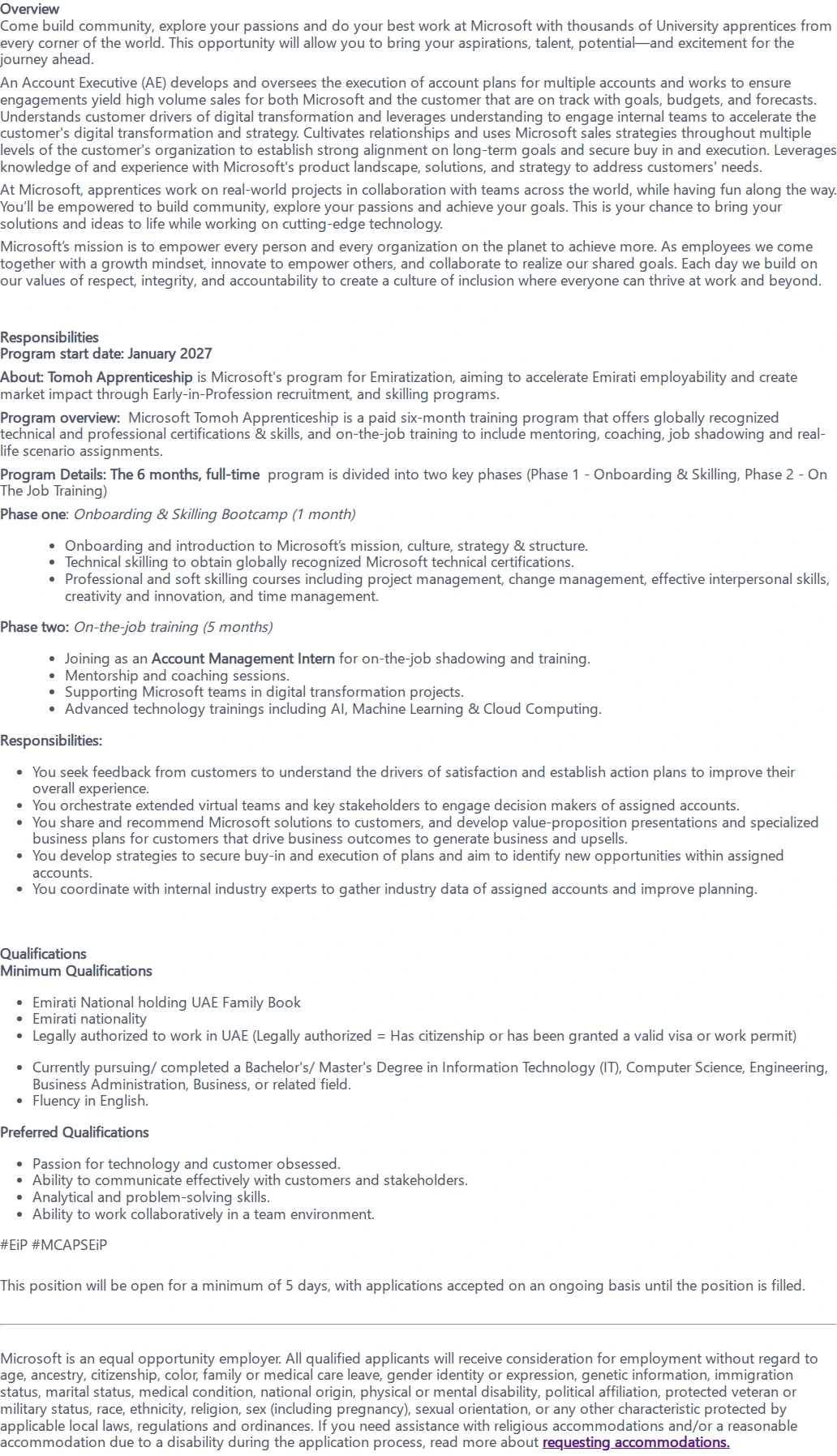 마이크로소프트(Microsoft) Account Management INTERN 채용공고