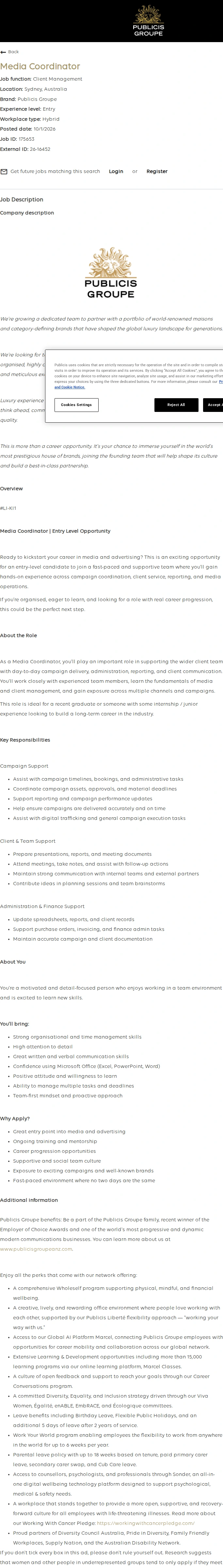 Publicis Groupe Media Coordinator 채용공고