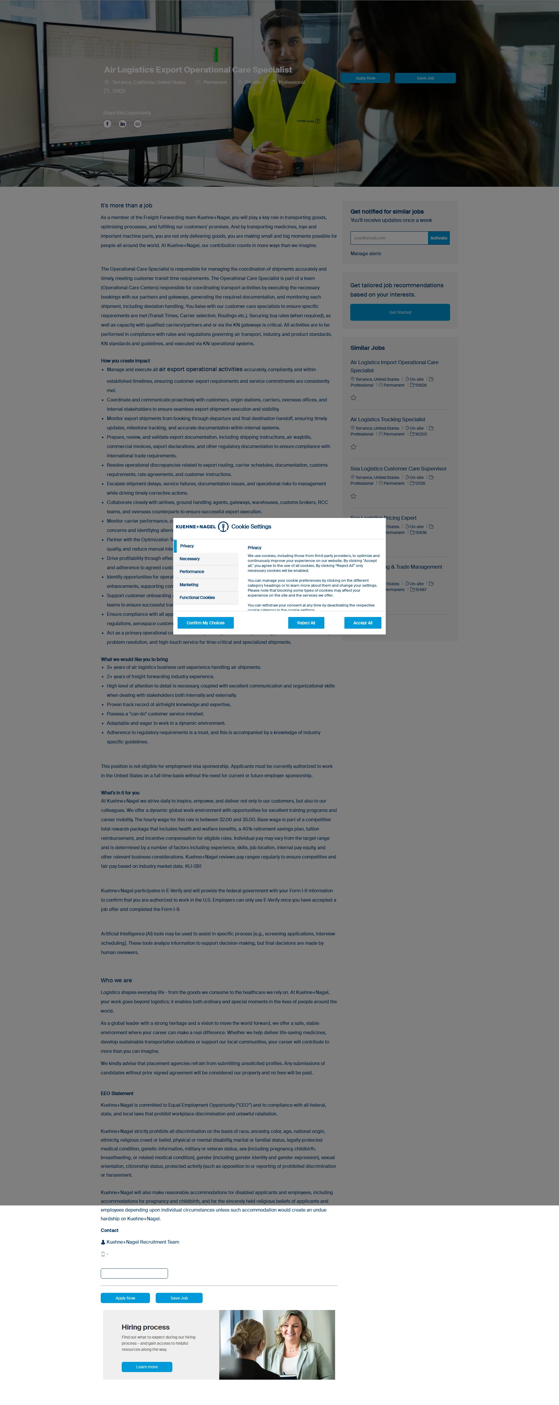 퀴네앤드나겔 Air Logistics Export Operational Care Specialist 채용공고