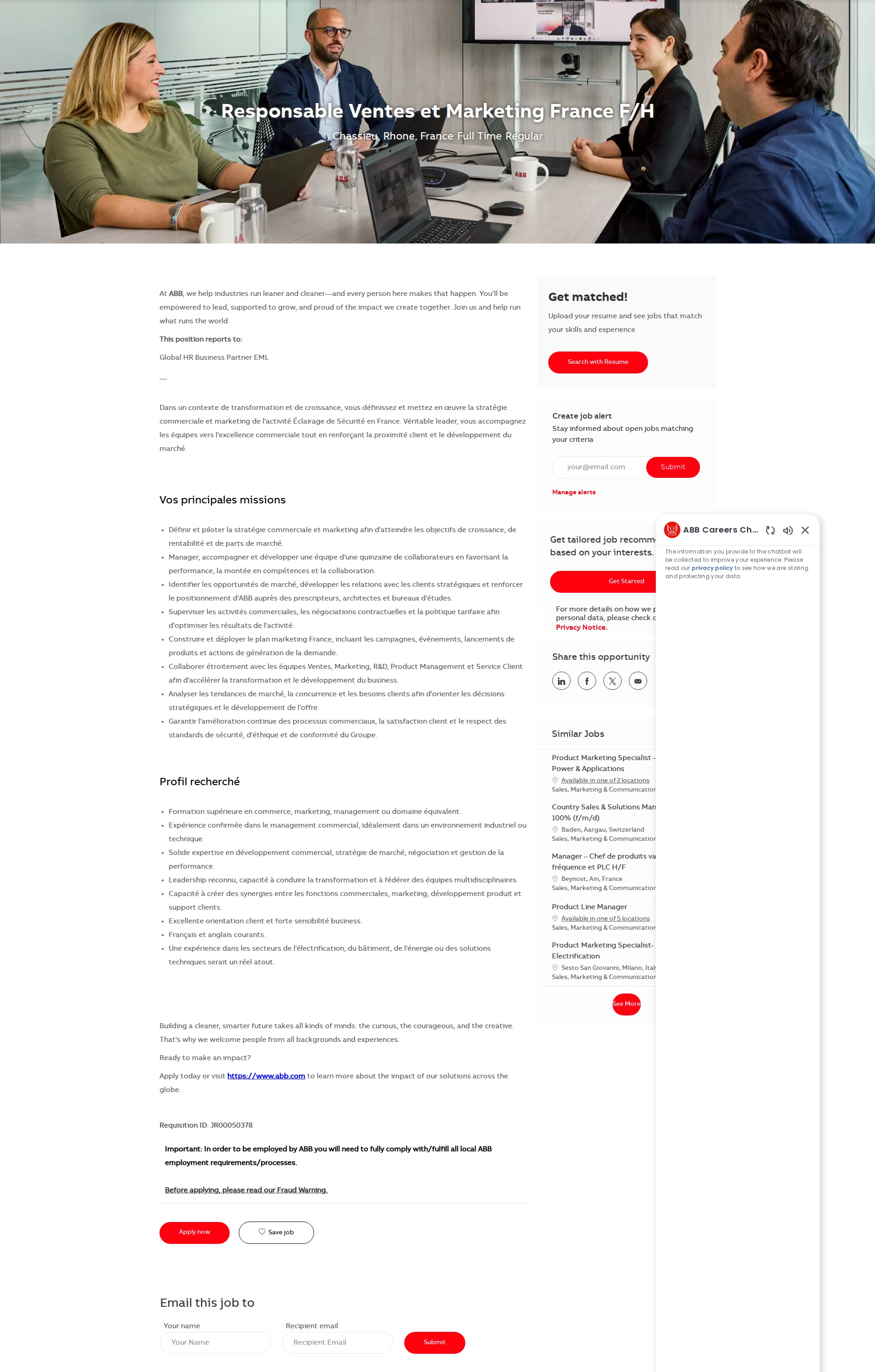 ABB코리아 Responsable Ventes et Marketing France F/H 채용공고