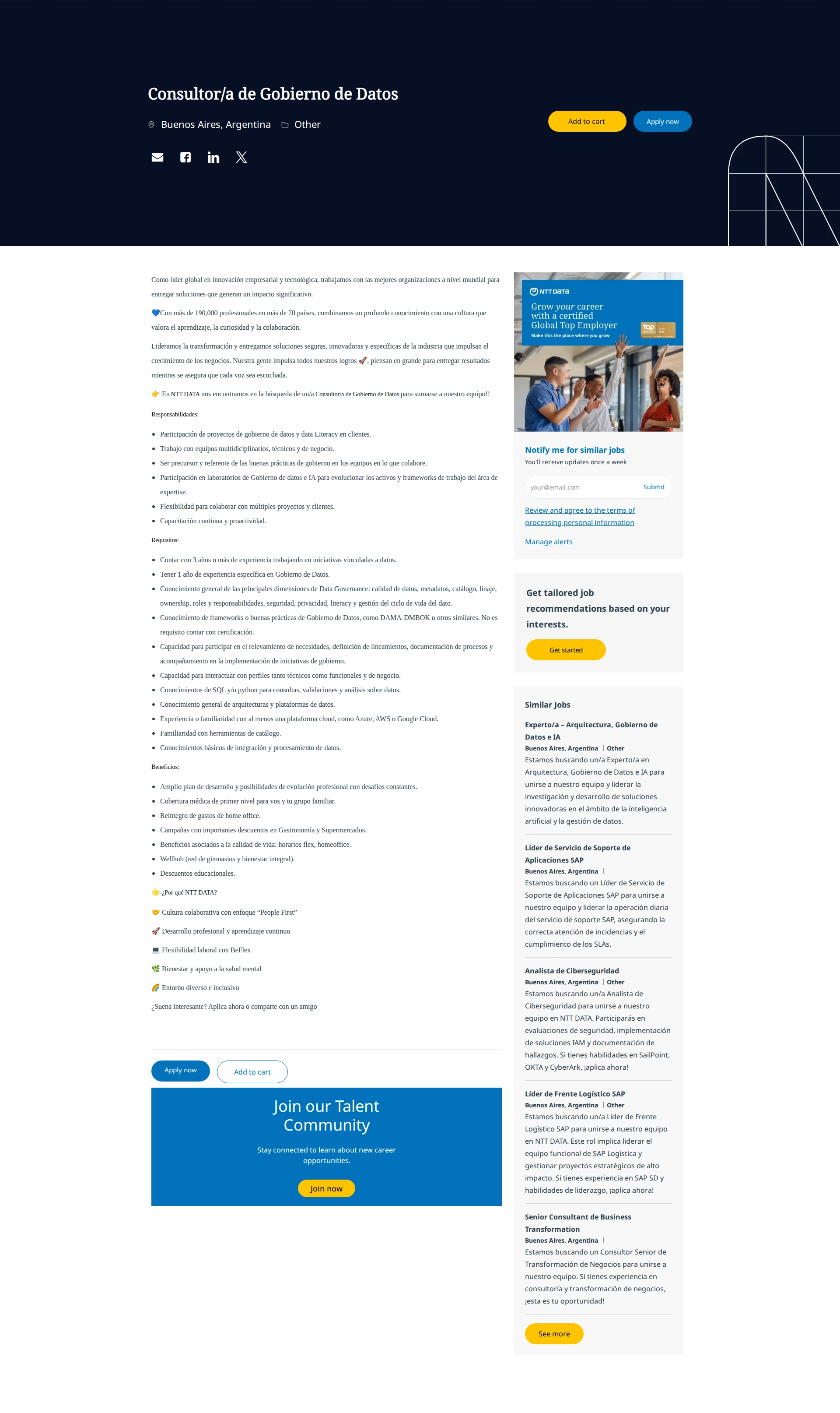 NTT데이터 Consultor/a de Gobierno de Datos 채용공고