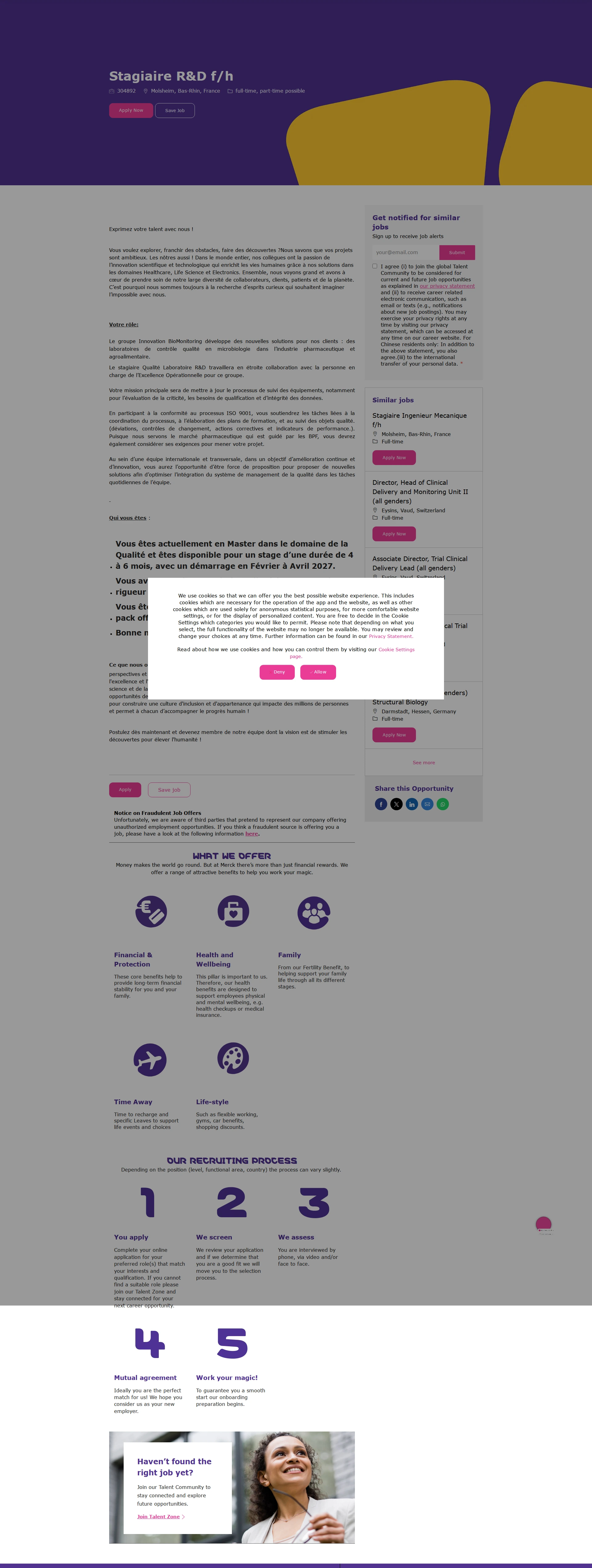 머크 Stagiaire R&D f/h 채용공고