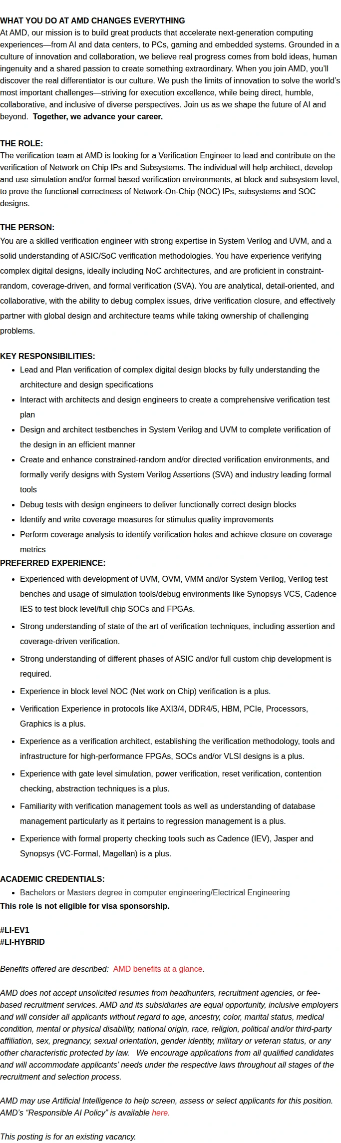 AMD SoC Verification Engineer – NoC / UVM 채용공고
