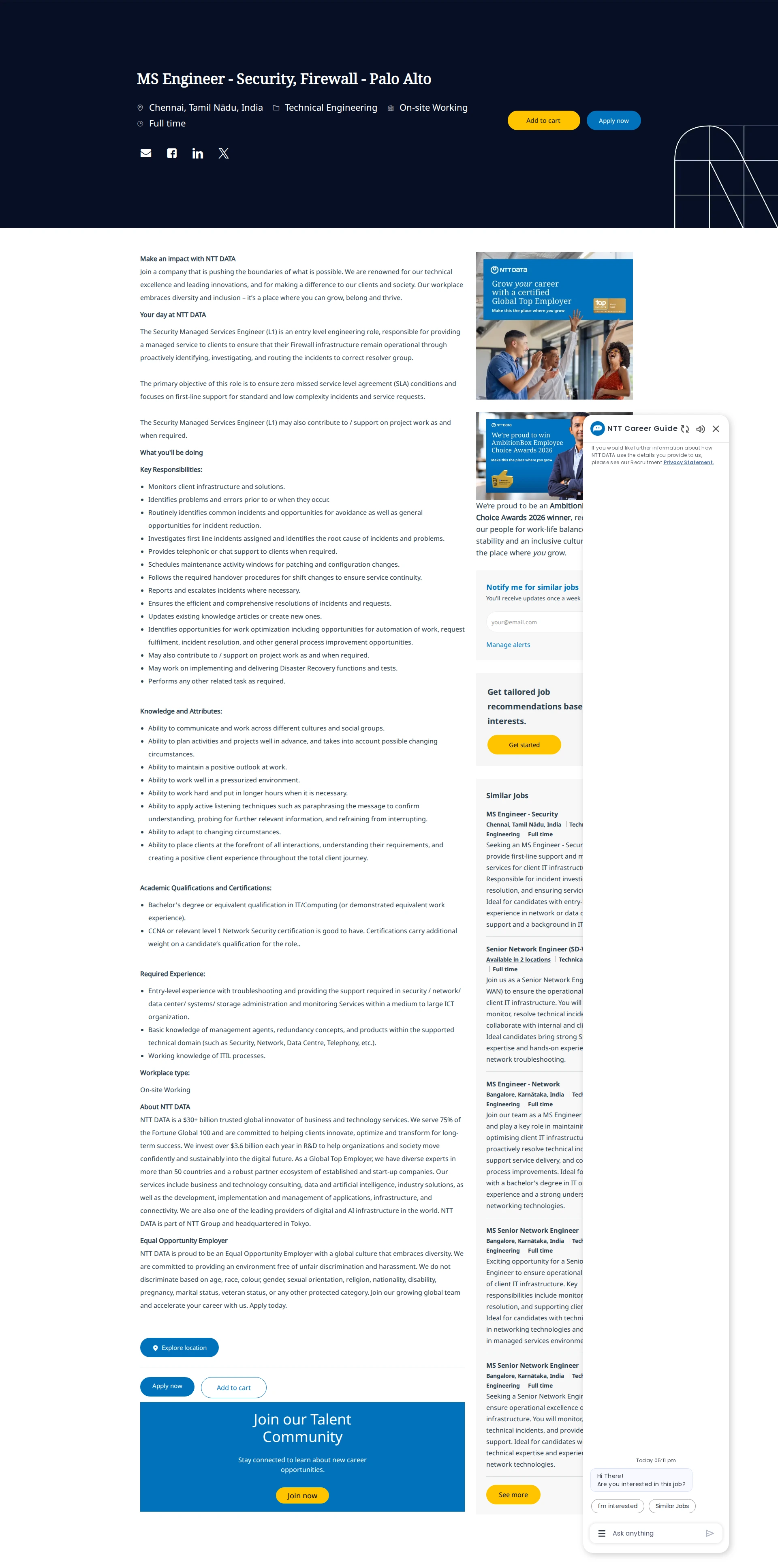 NTT데이터 MS Engineer - Security, Firewall - Palo Alto 채용공고