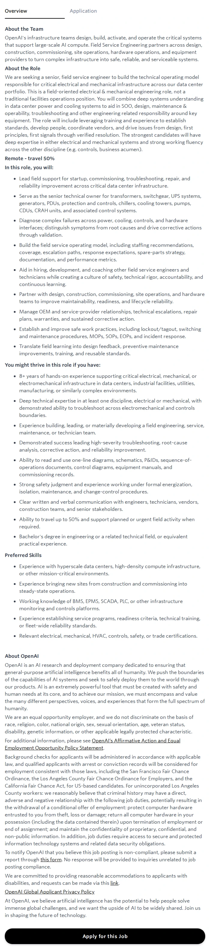 오픈에이아이(OpenAI) Field Service Engineer 채용공고