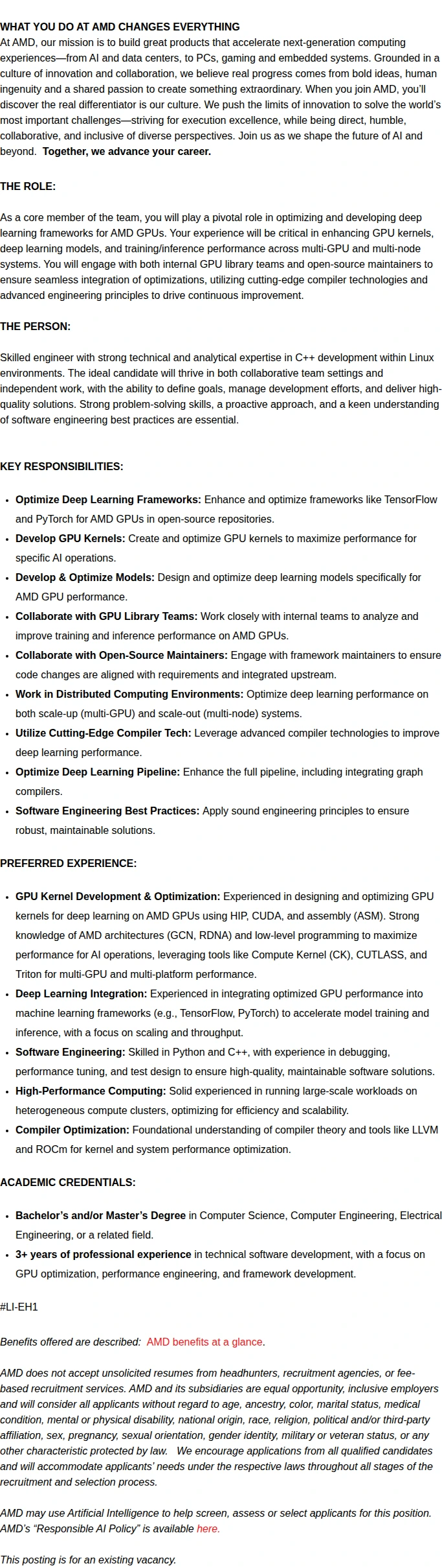 AMD AI Framework Eng. 채용공고
