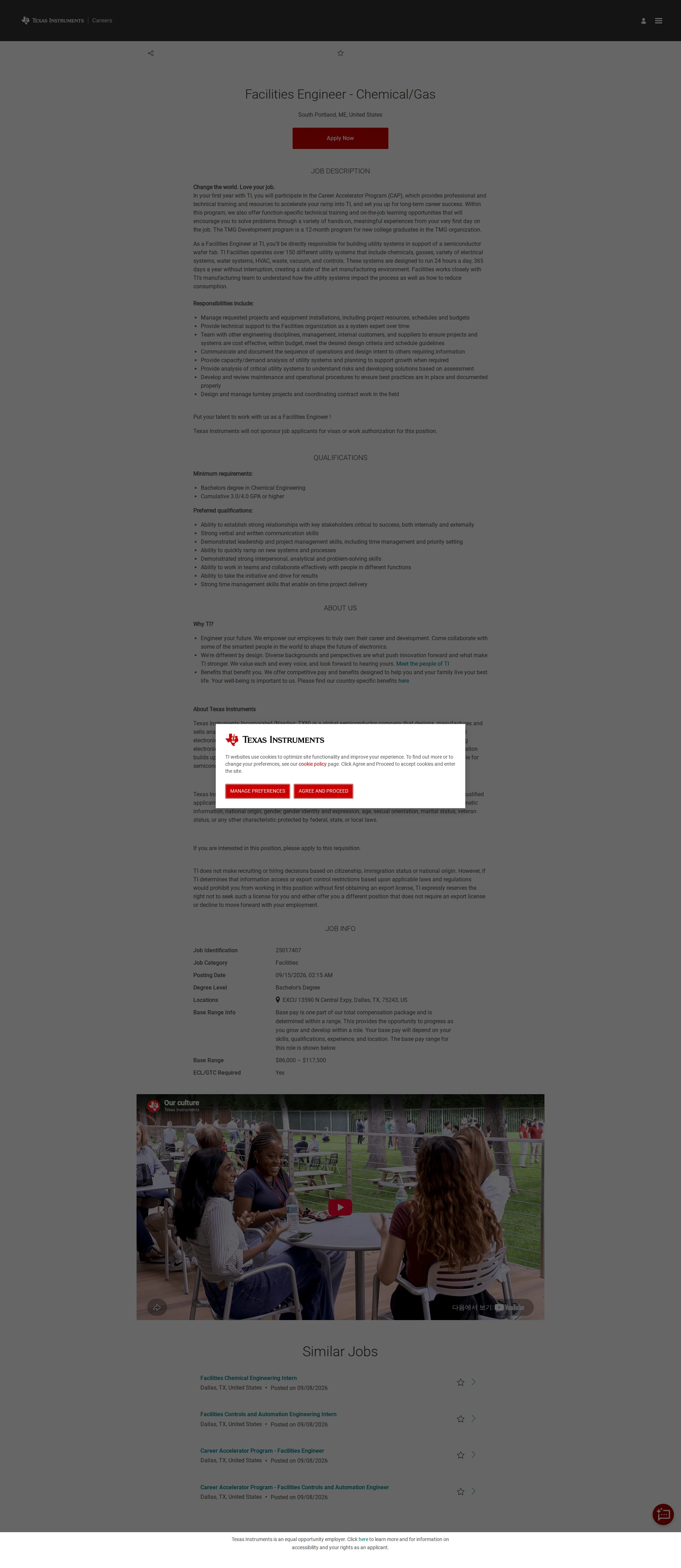 텍사스인스트루먼트코리아 Facilities Engineer - Chemical/Gas 채용공고