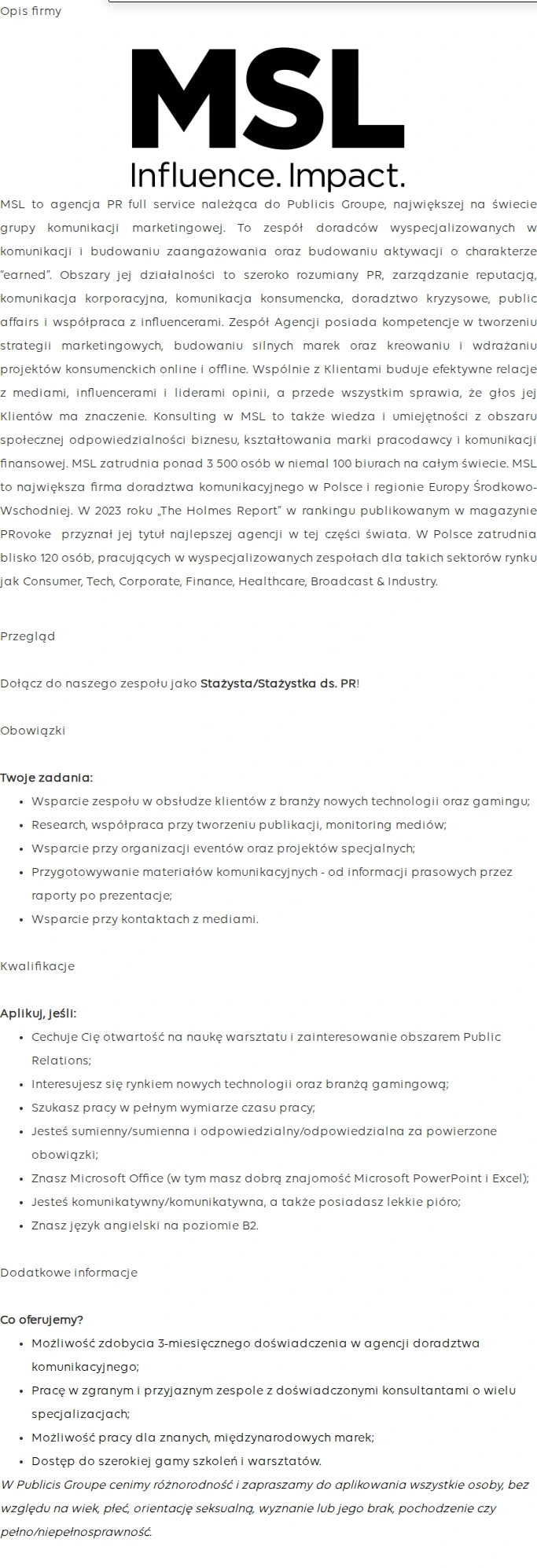 Publicis Groupe Staż PR 채용공고