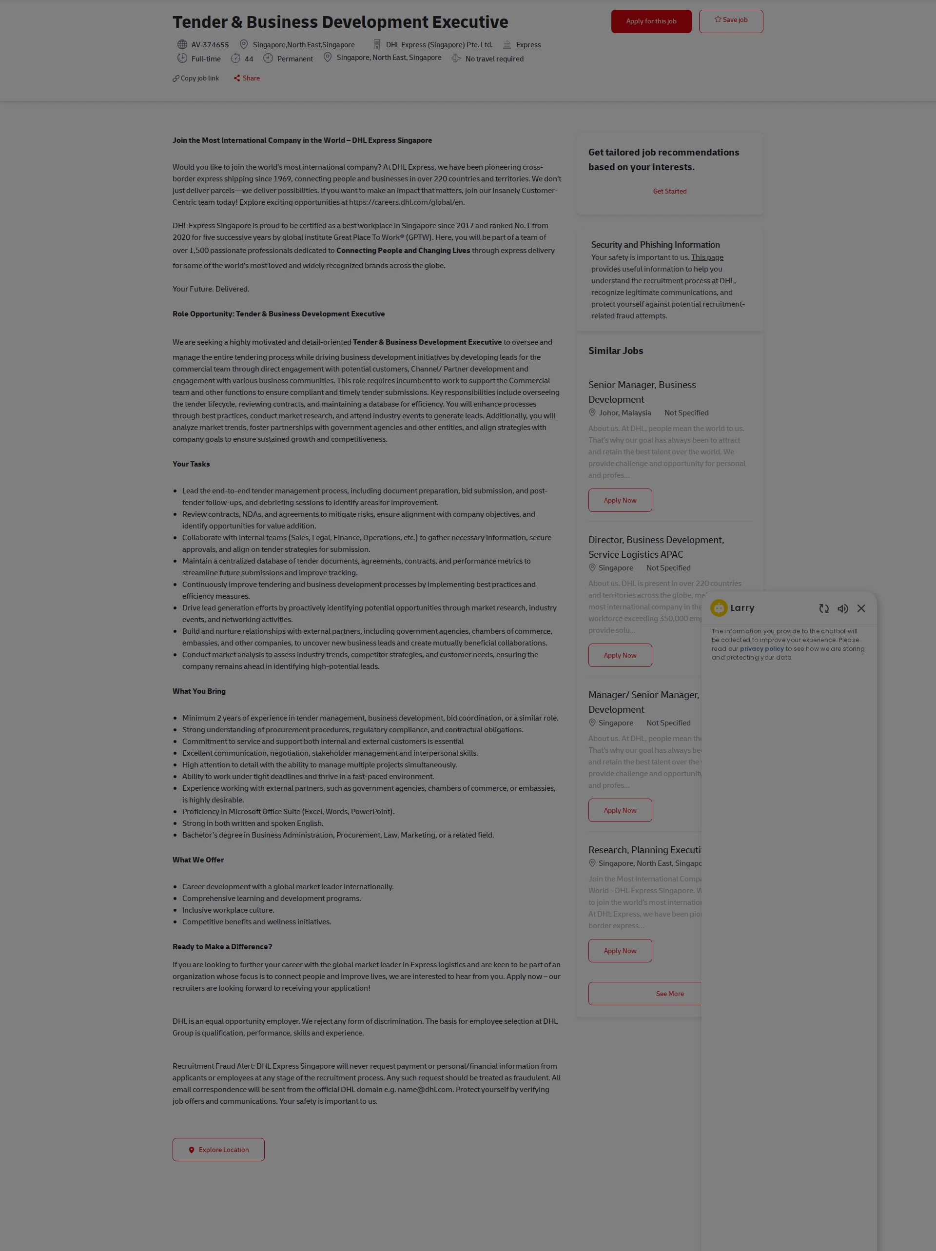 DHL Tender & Business Development Executive 채용공고