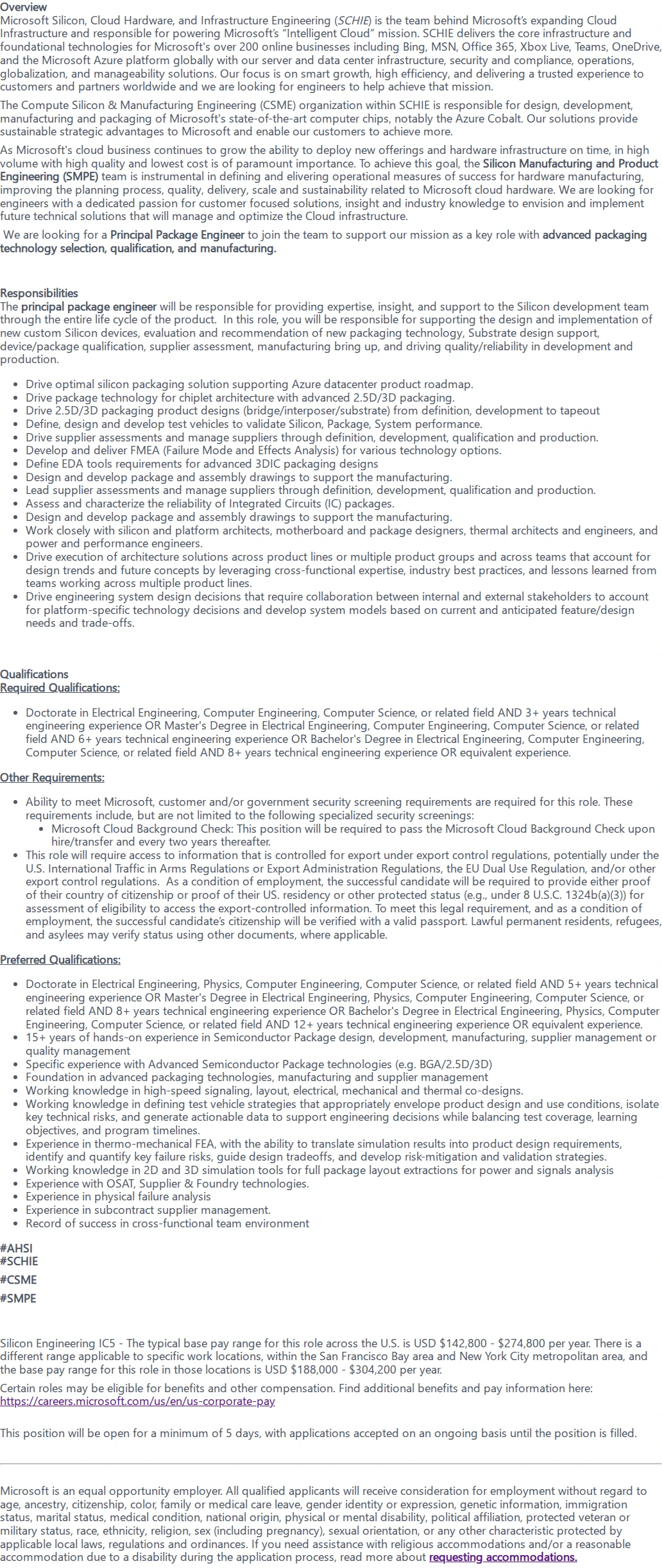마이크로소프트(Microsoft) Principal Package Engineer 채용공고
