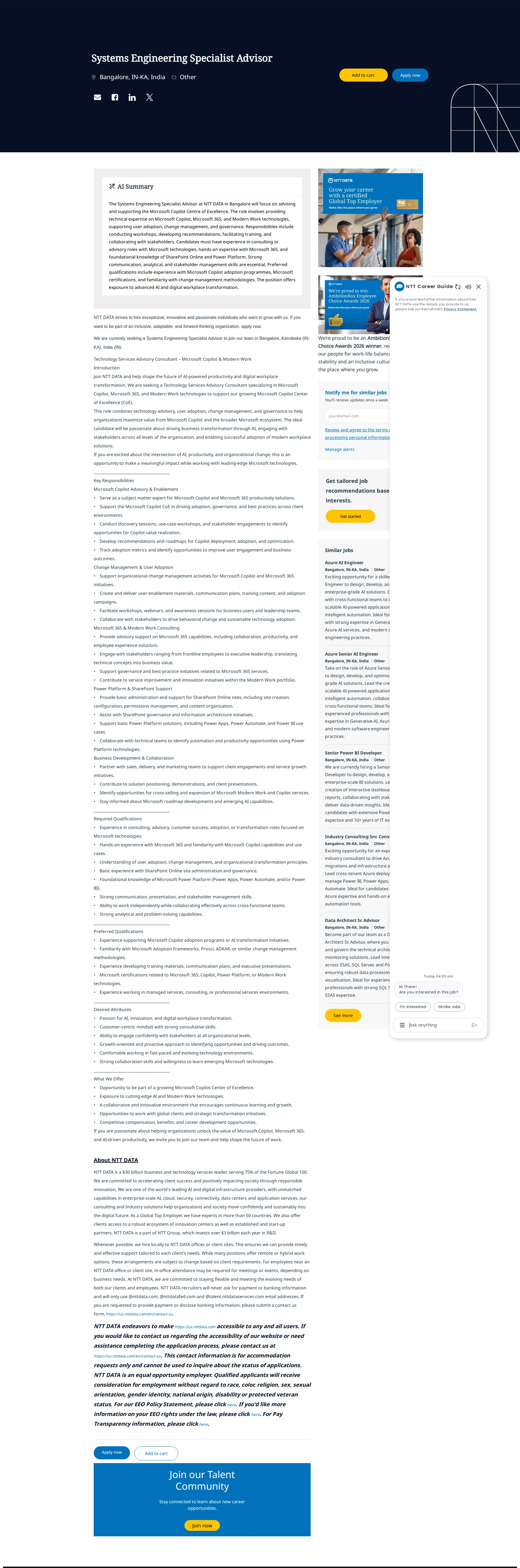 NTT데이터 Systems Engineering Specialist Advisor 채용공고