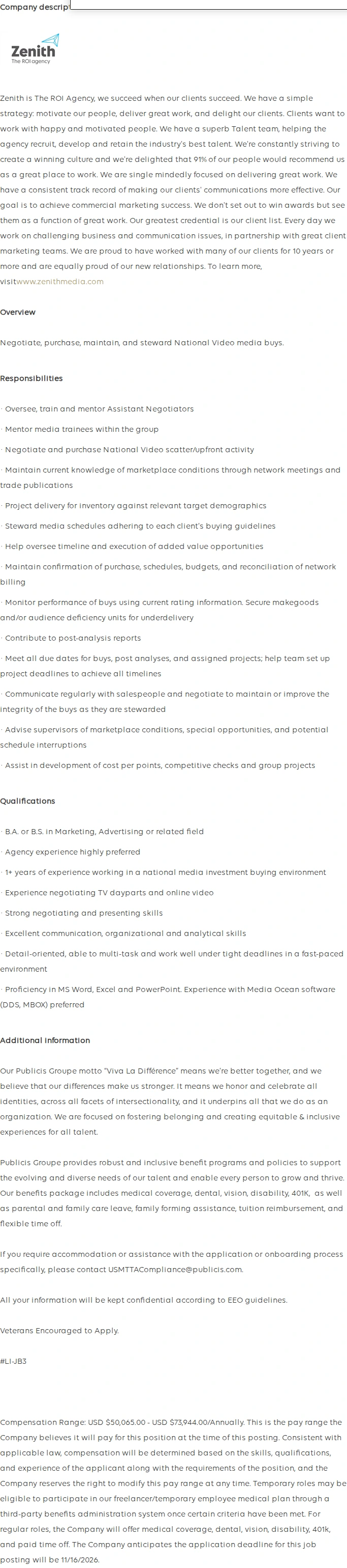 Publicis Groupe Negotiator, National Video Investment 채용공고