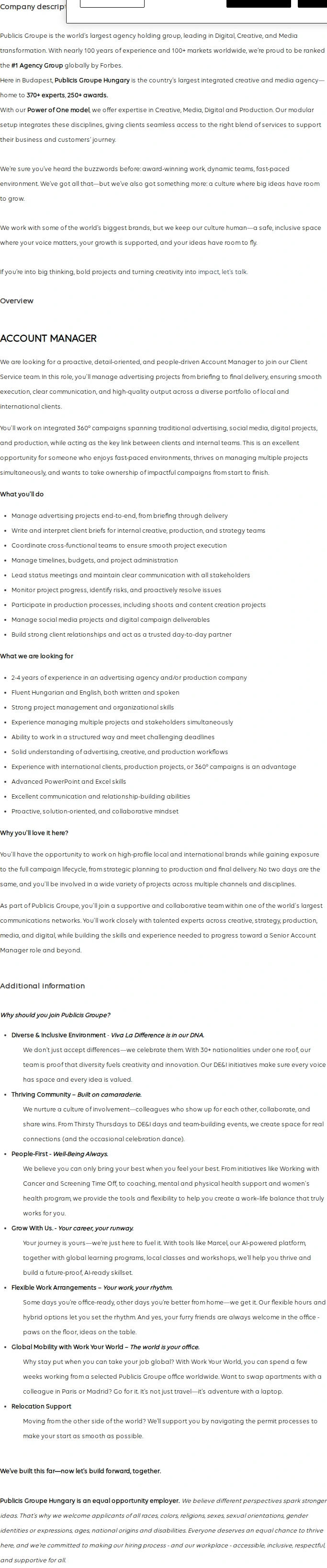 Publicis Groupe Account Manager 채용공고