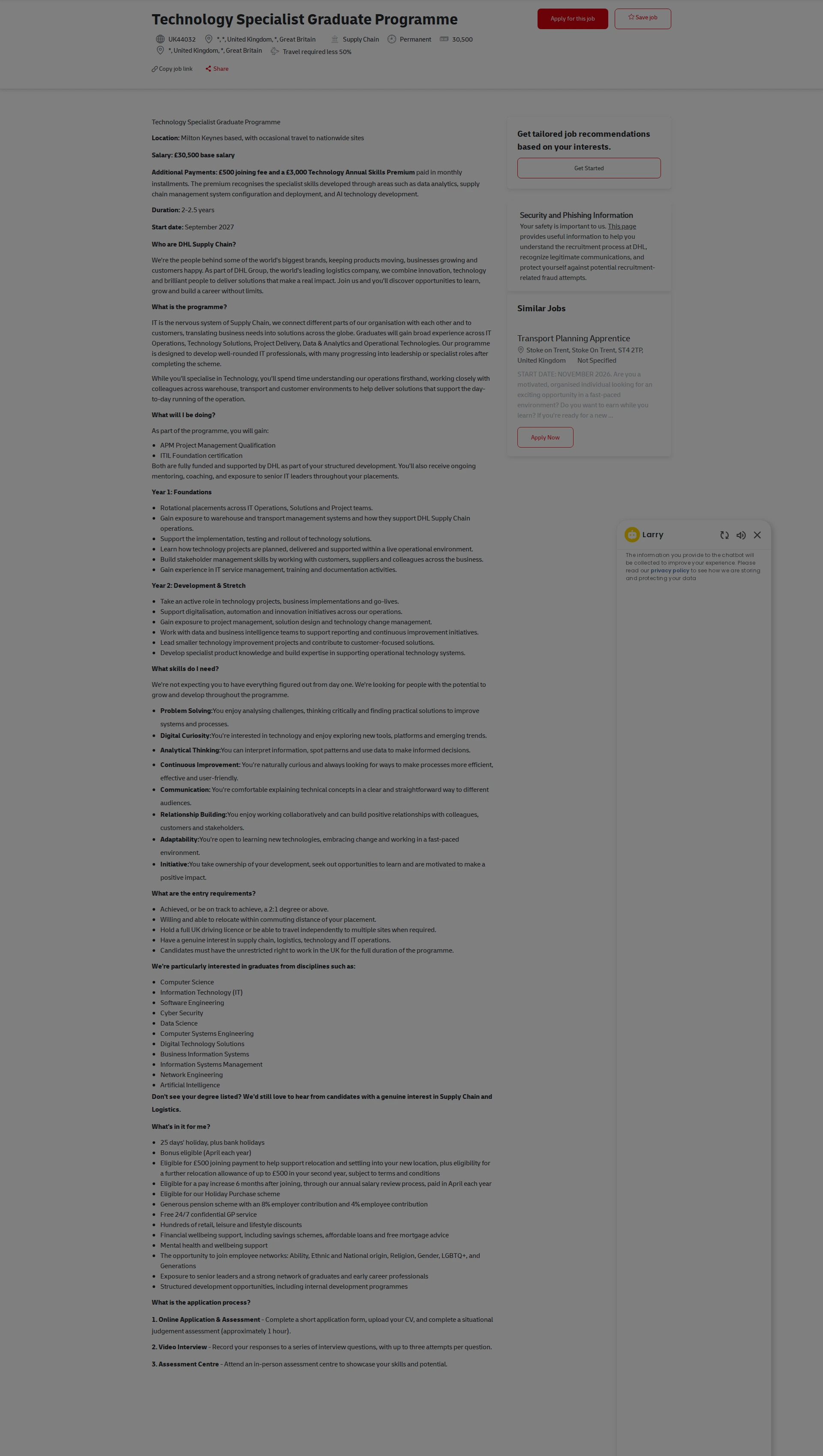 DHL Technology Specialist Graduate Programme 채용공고