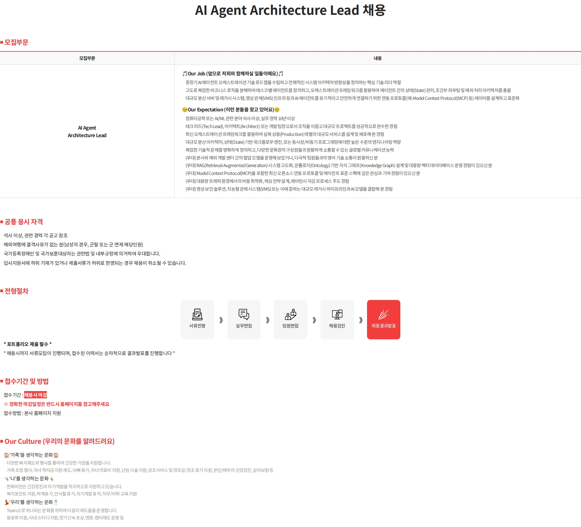 한화비전 AI Agent Architecture Lead 채용 채용공고