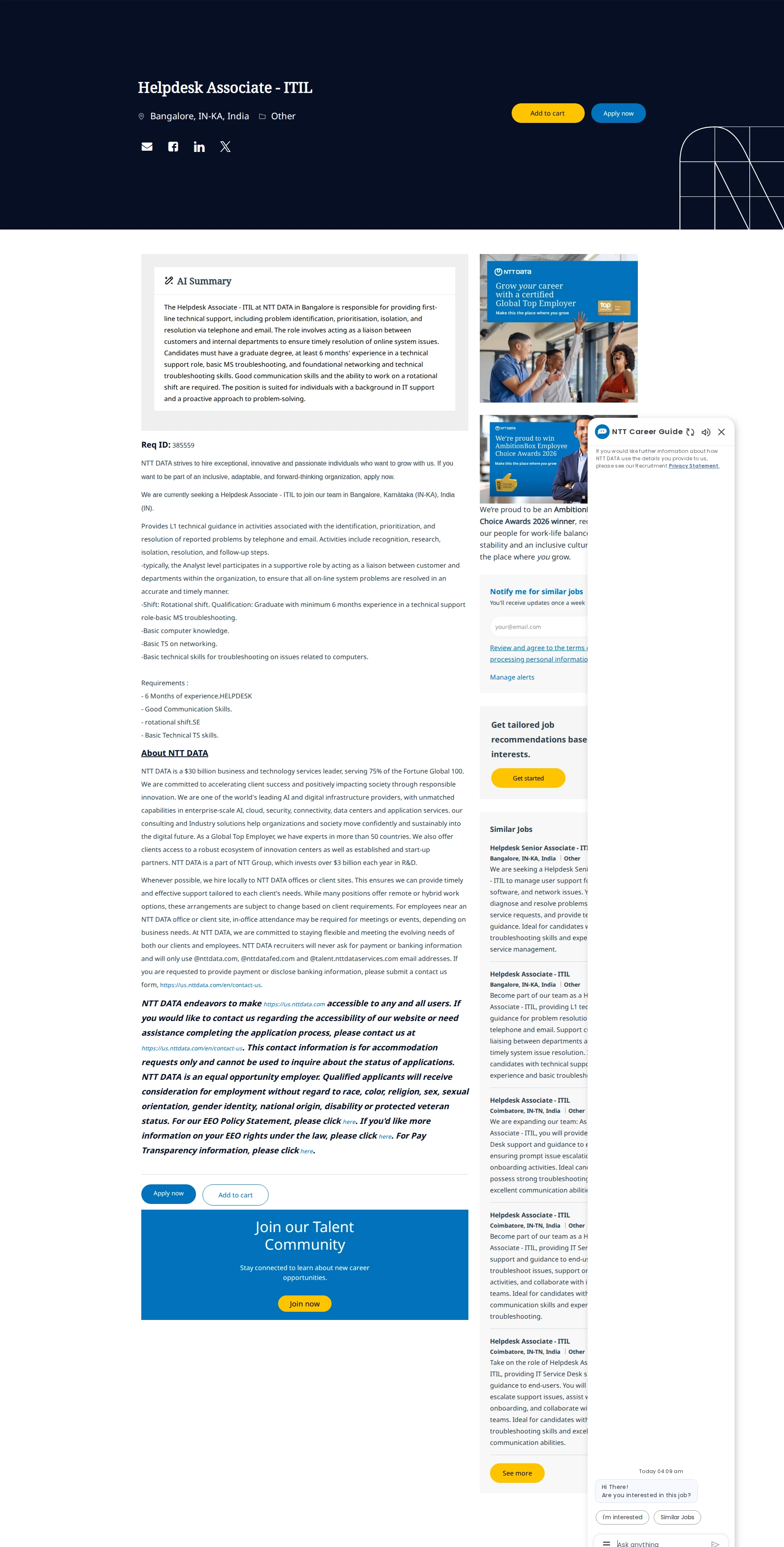 NTT데이터 Helpdesk Associate - ITIL 채용공고