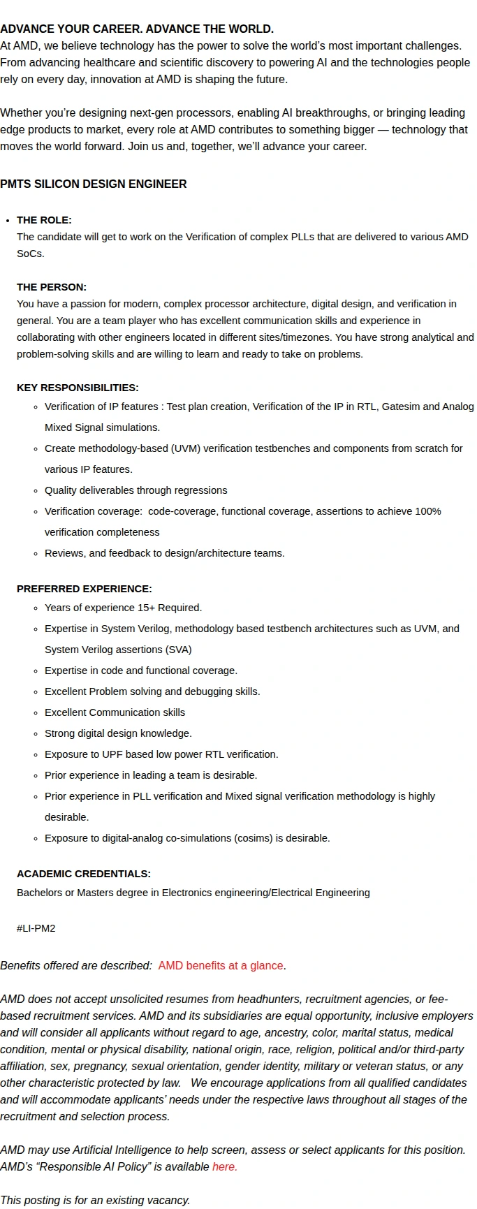 AMD Design Verification Lead 채용공고