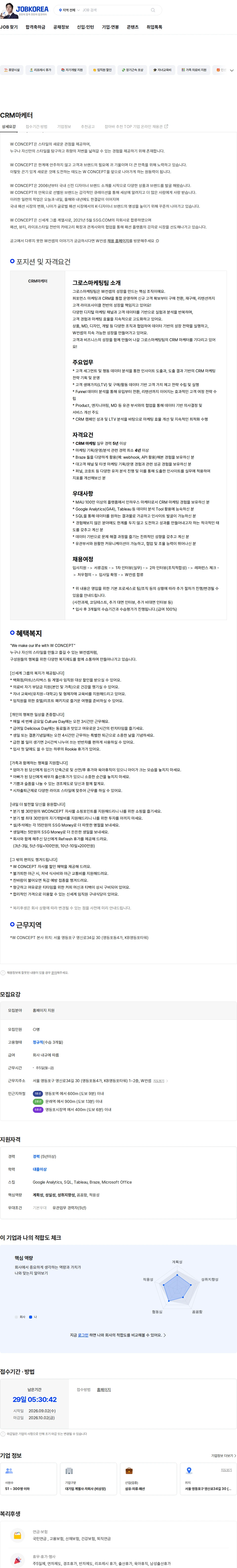 W컨셉 CRM마케터 채용공고