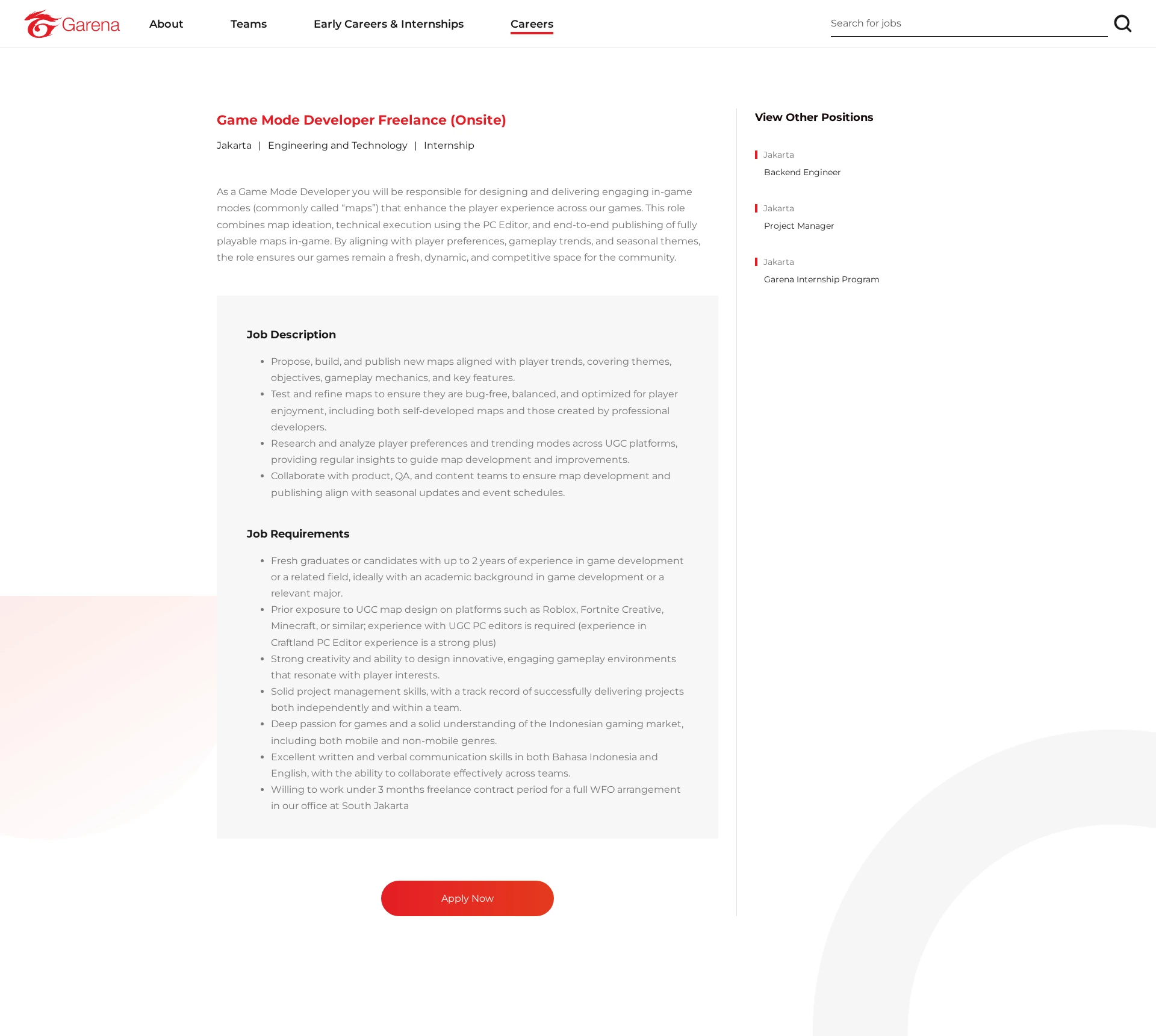 가레나코리아 Game Mode Developer Freelance (Onsite) 채용공고