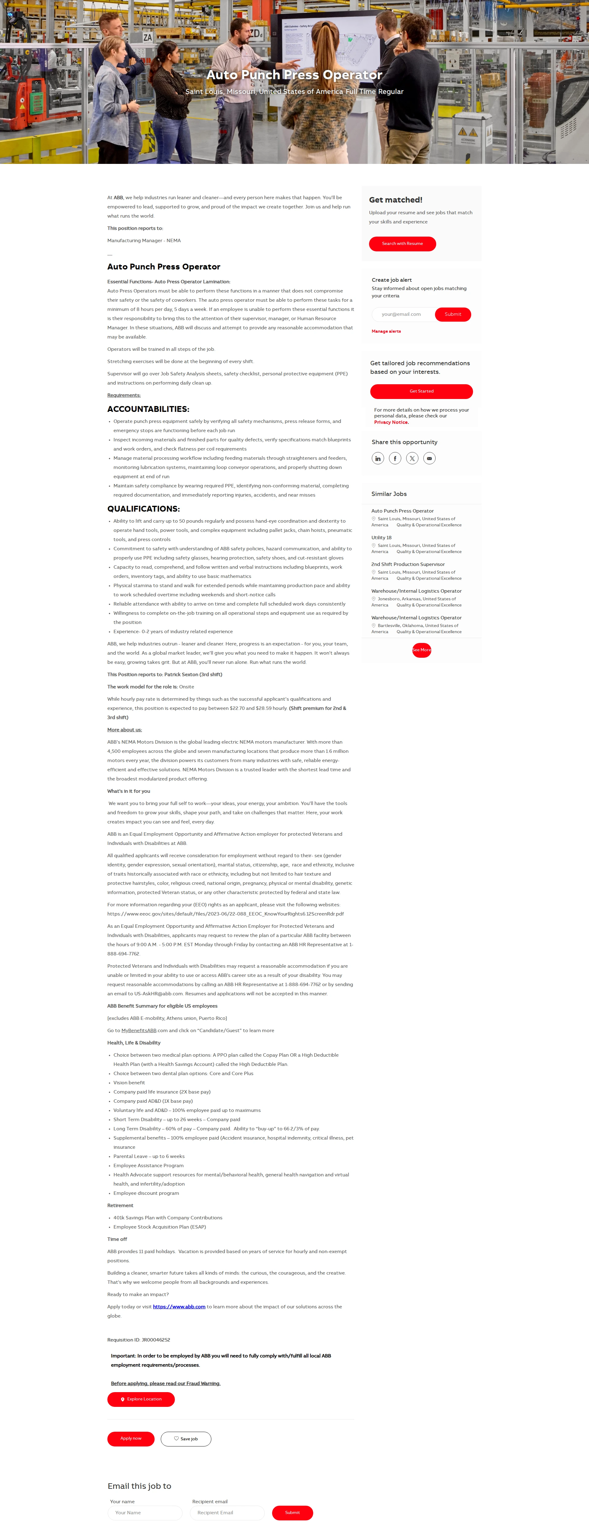 ABB코리아 Auto Punch  Press Operator 채용공고