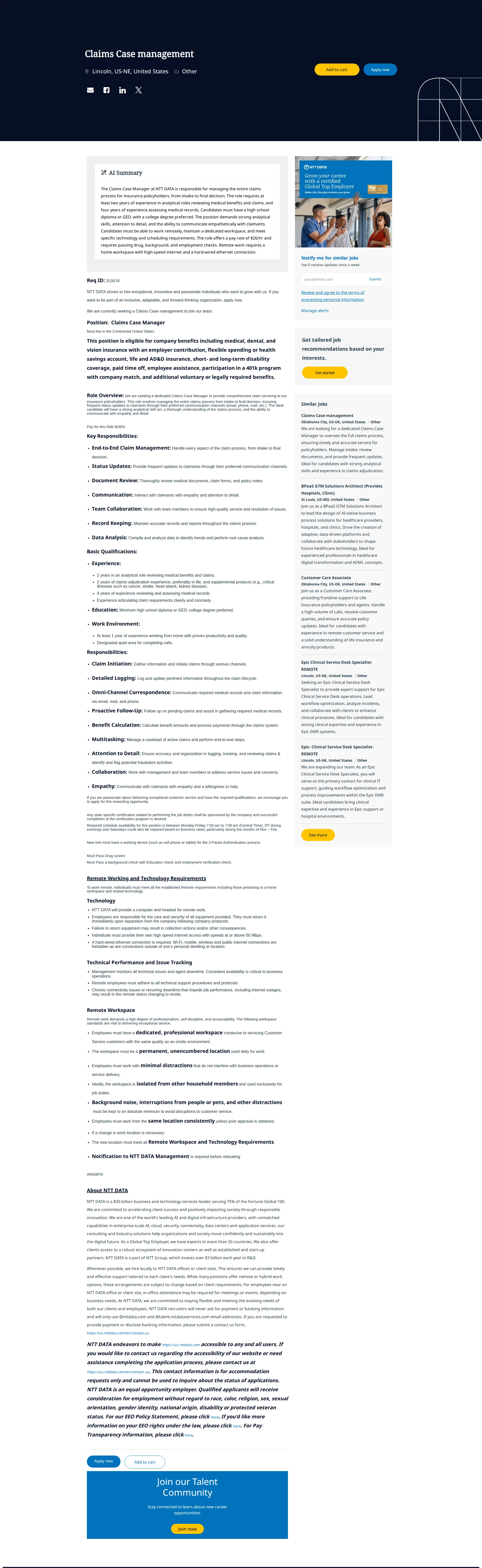 NTT데이터 Claims Case management 채용공고