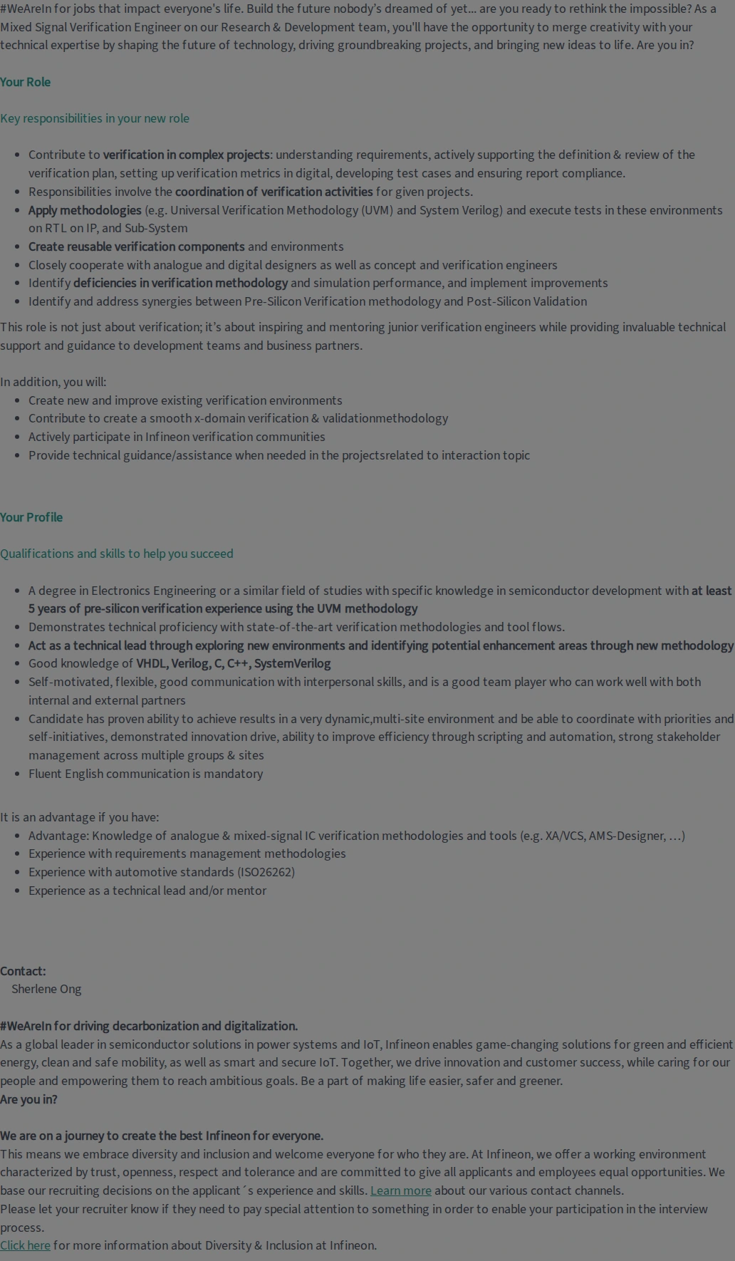 인피니언테크놀로지스코리아 Senior / Staff Engineer - Mixed Signal Verification 채용공고