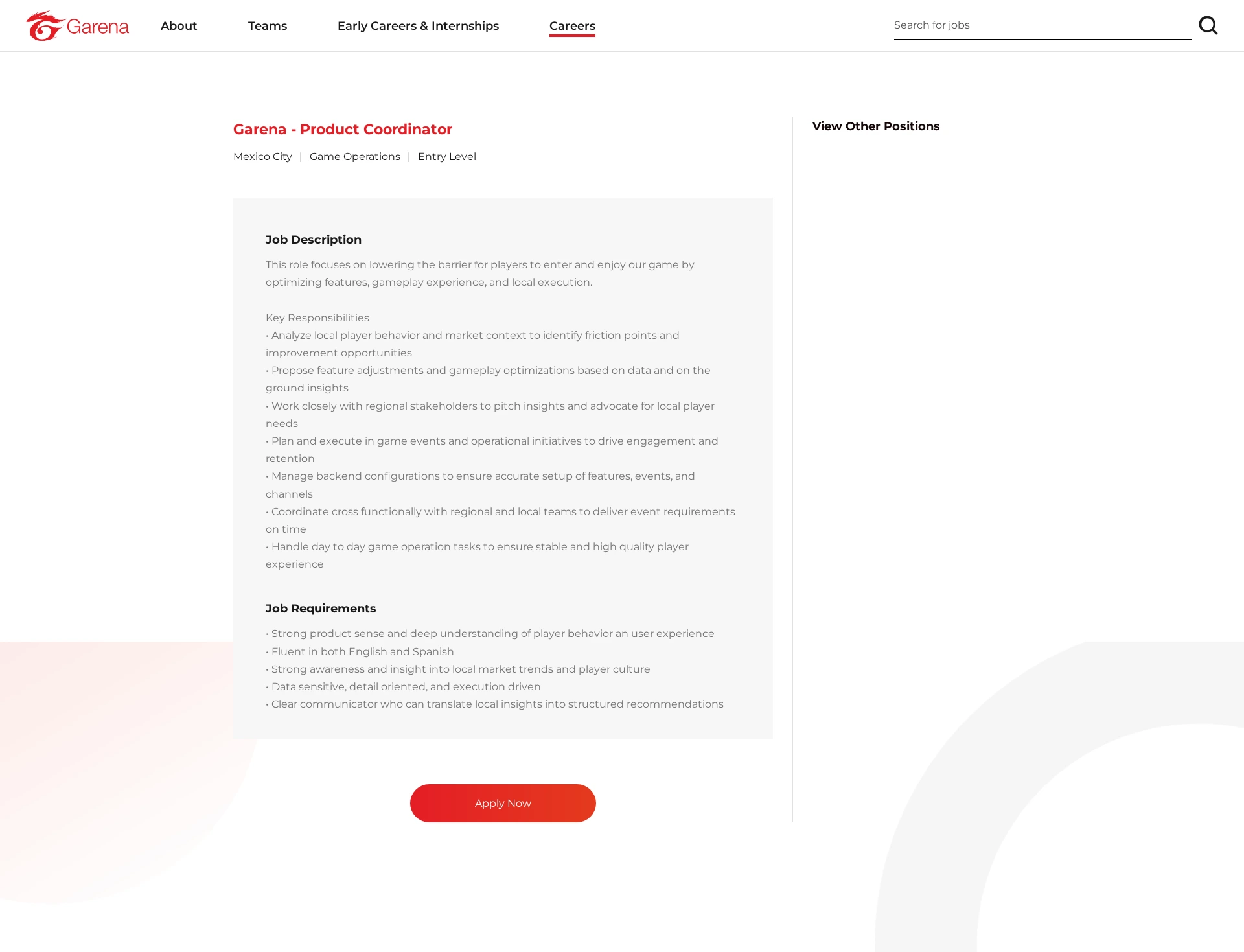 가레나코리아 Garena - Product Coordinator 채용공고