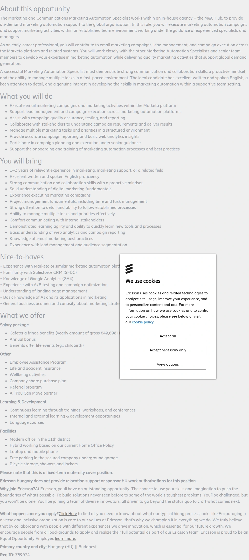 LG에릭슨 Marketing Automation Specialist (fixed-term maternity cover) 채용공고