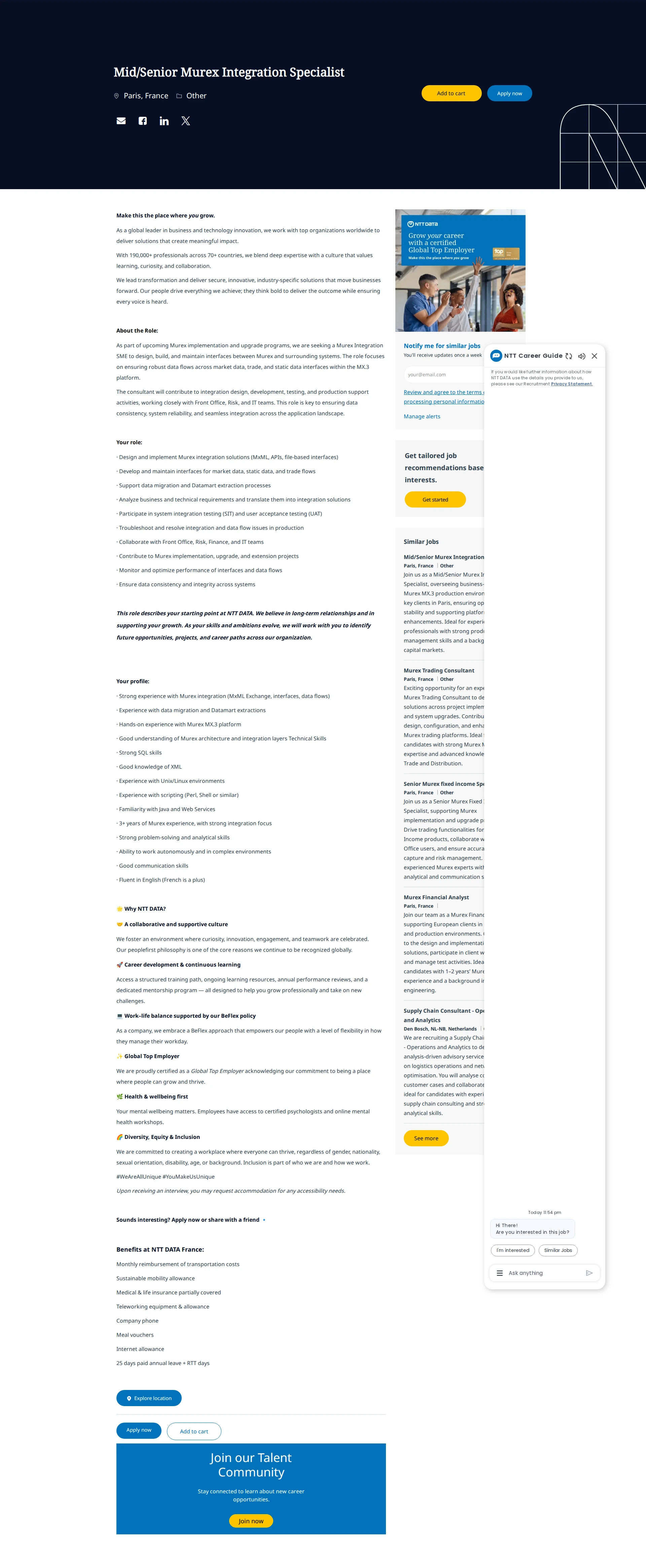 NTT데이터 Mid/Senior Murex Integration Specialist 채용공고