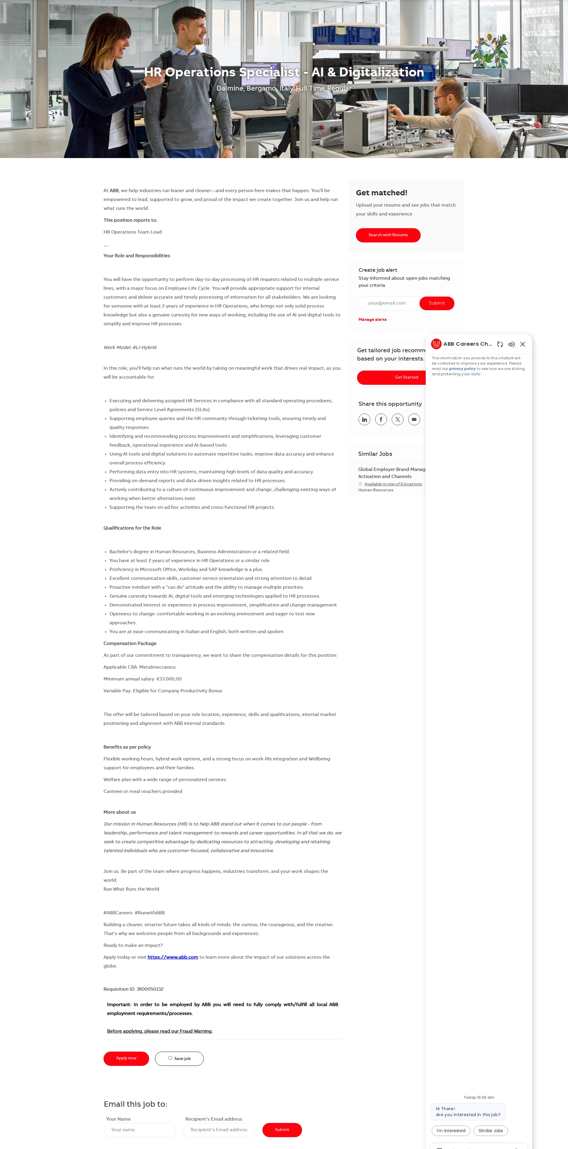 ABB코리아 HR Operations Specialist - AI & Digitalization 채용공고