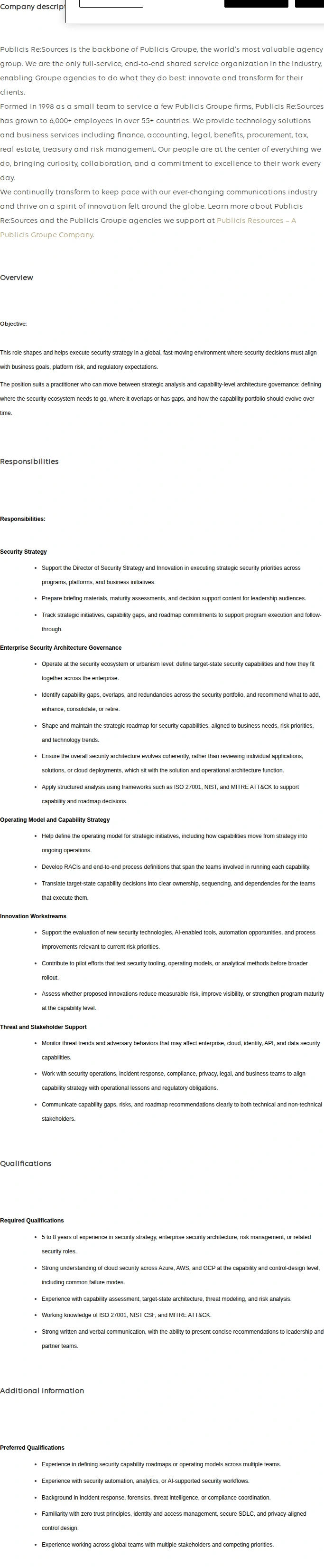 Publicis Groupe Senior Associate - Security Strategy and Innovation 채용공고