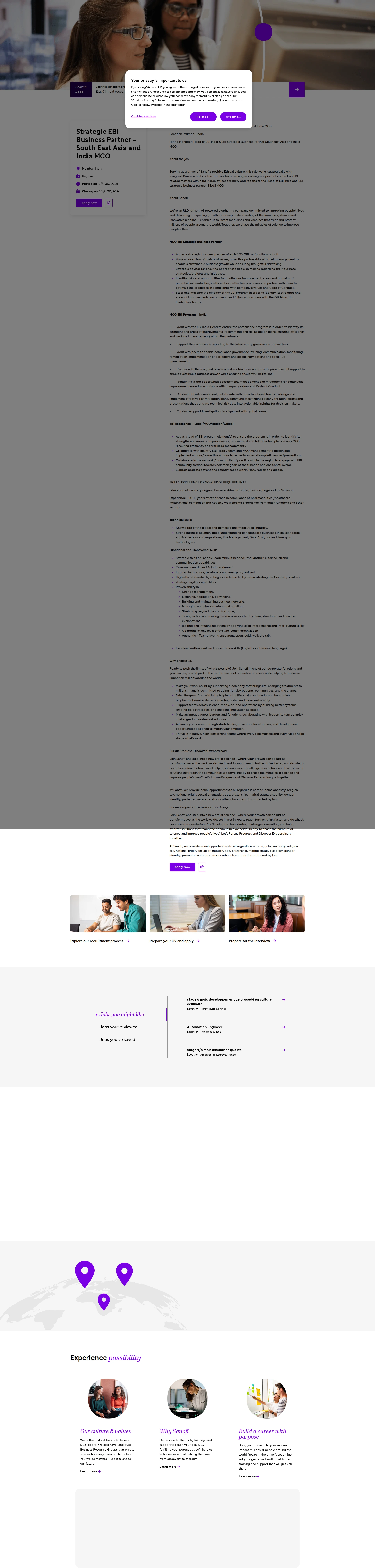 사노피 Strategic EBI Business Partner - South East Asia and India MCO 채용공고