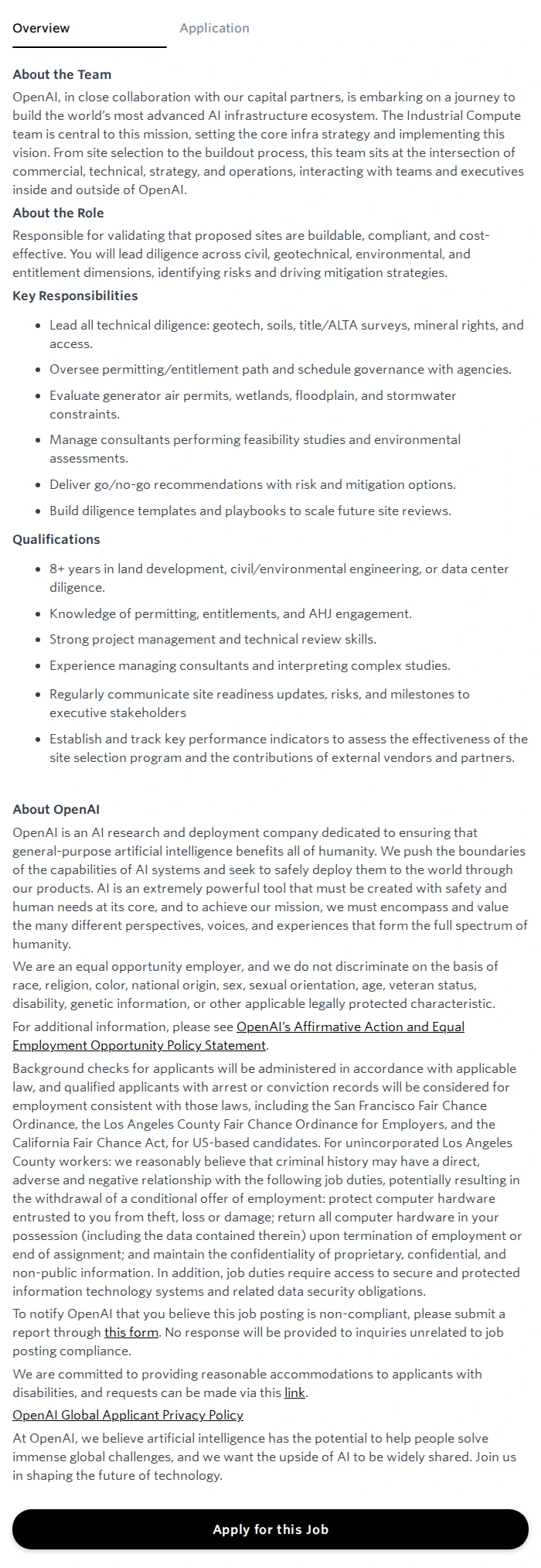 오픈에이아이(OpenAI) Land Development & Due Diligence Lead 채용공고
