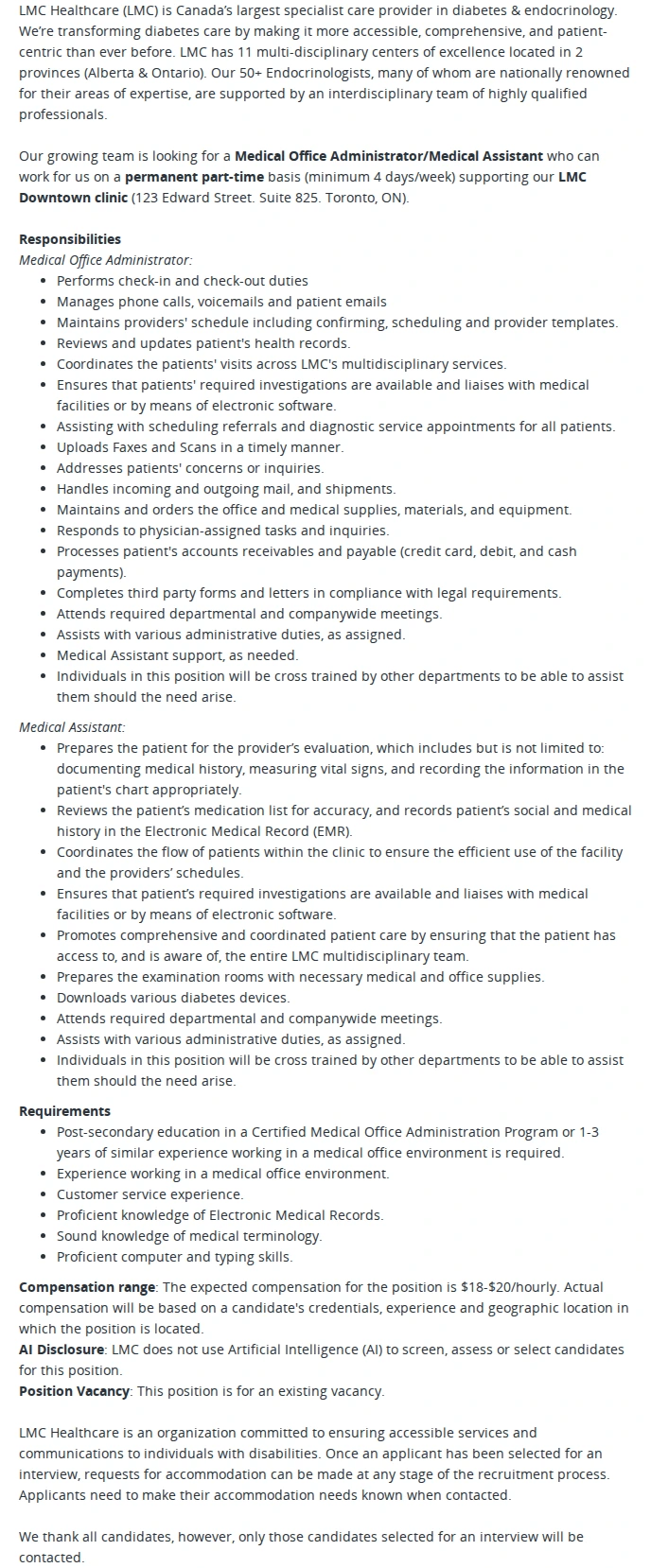 LMC Healthcare Medical Office Administrator/Medical Assistant 채용공고