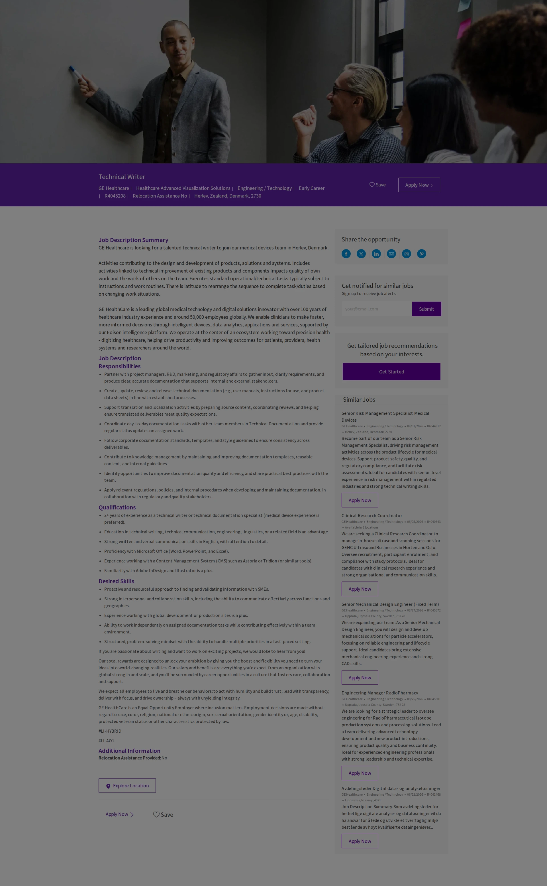 GE헬스케어 Technical Writer 채용공고