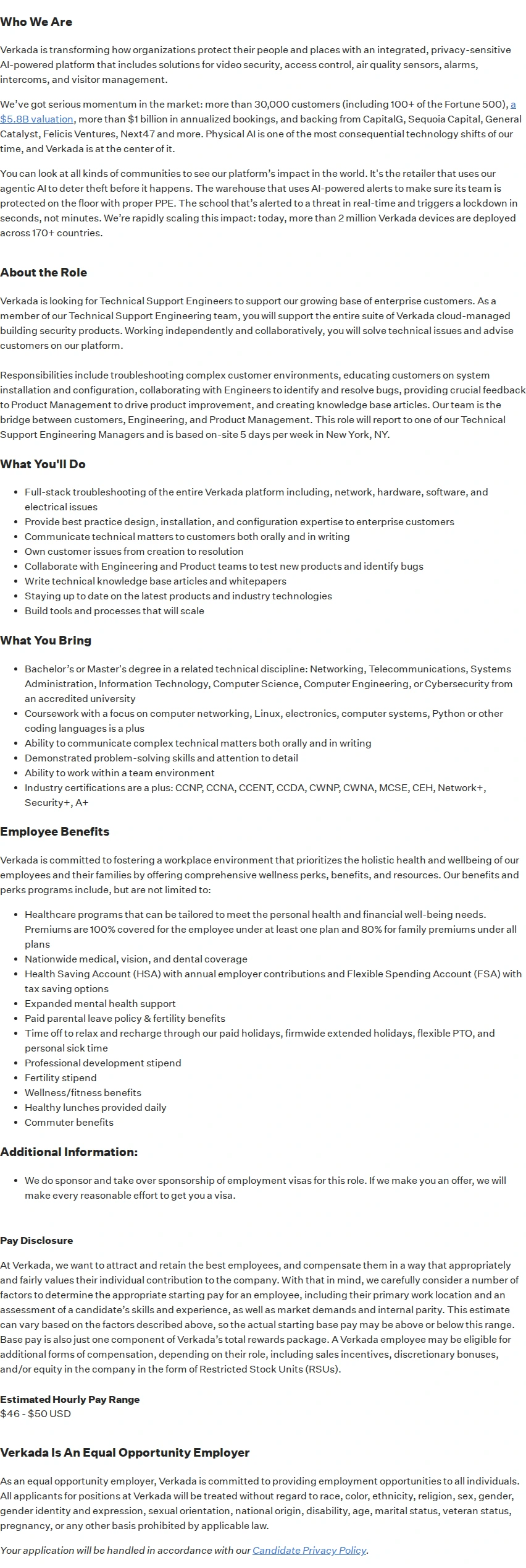 버카다 Technical Support Engineer - University Graduate 2026 채용공고