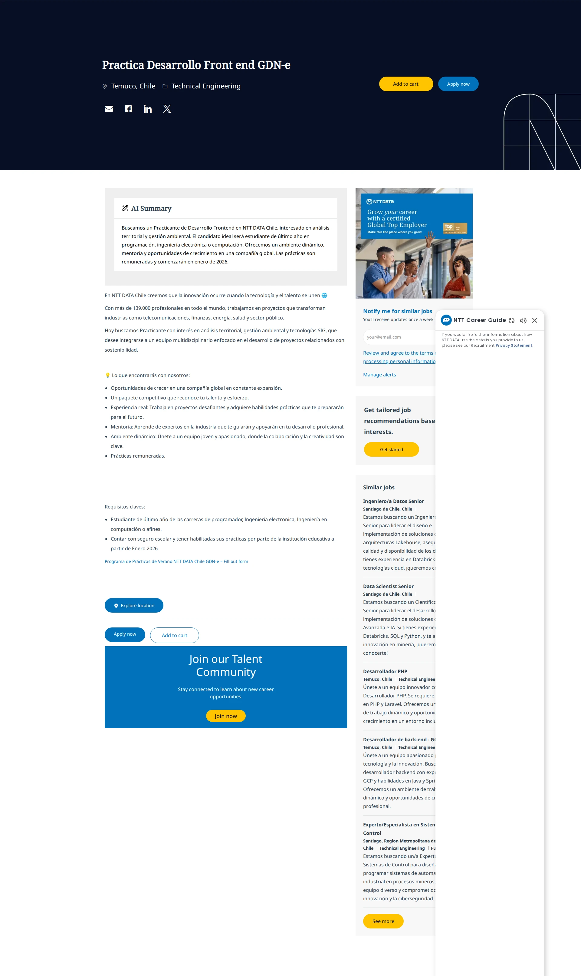 NTT데이터 Practica Desarrollo Front end GDN-e 채용공고